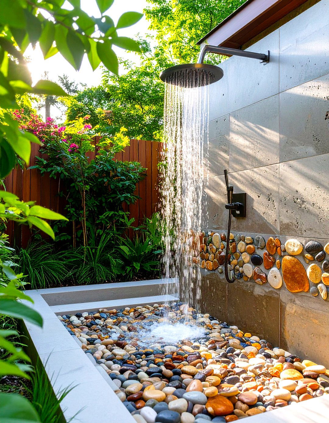 Exposed Aggregate Concrete Wall - 30 rustic outdoor shower ideas