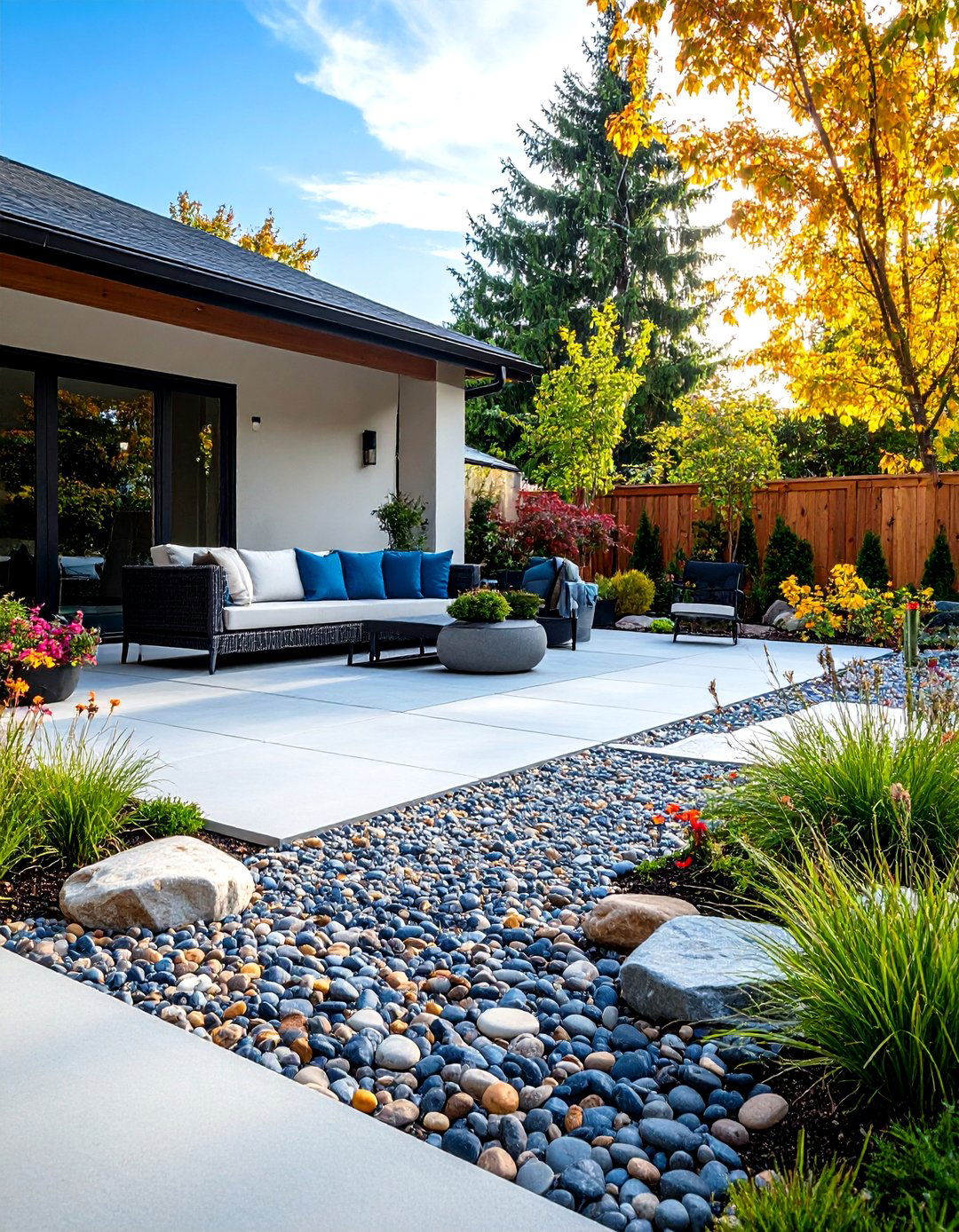 Exposed Aggregate Concrete and Rock Patio - 30 rock patio ideas