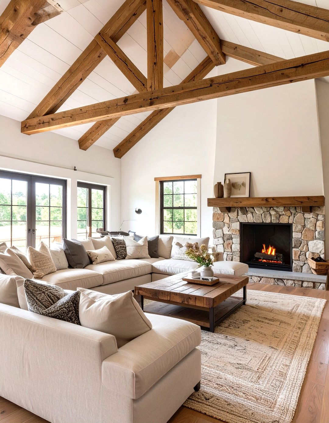 Exposed Beam Living Room - 30 modern farmhouse farmhouse living room ideas