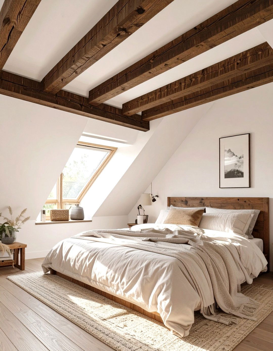 Exposed Beams as a Rustic Feature - 30 small attic bedroom low sloped ceiling bedroom ideas