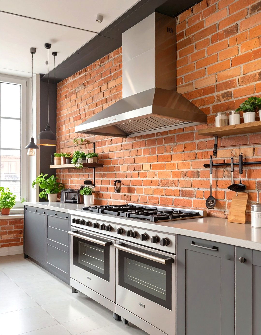 Exposed Brick Accent Walls - 30 vintage kitchen trends 2025