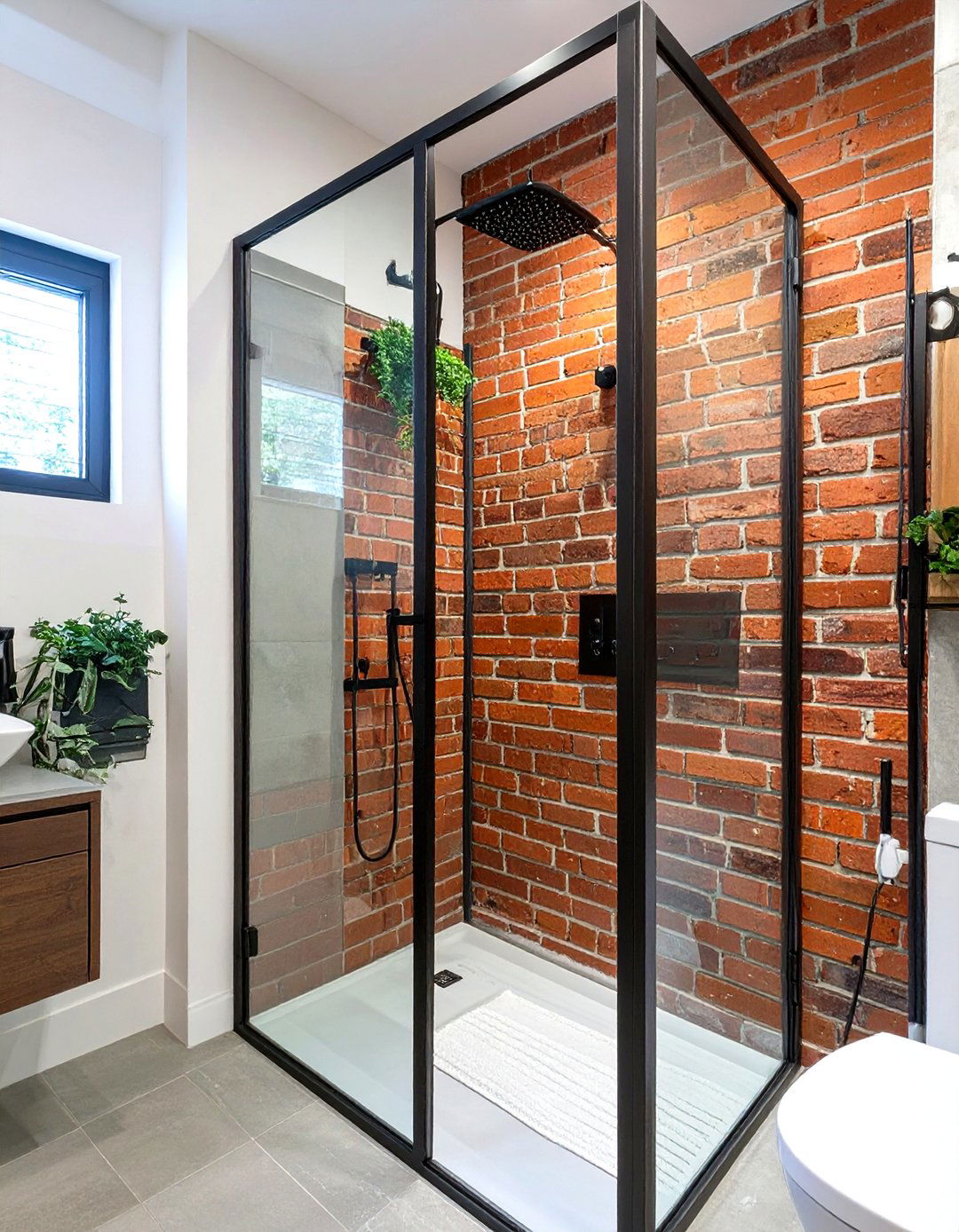 Exposed Brick Veneer Shower Surround - 30 shower surround ideas