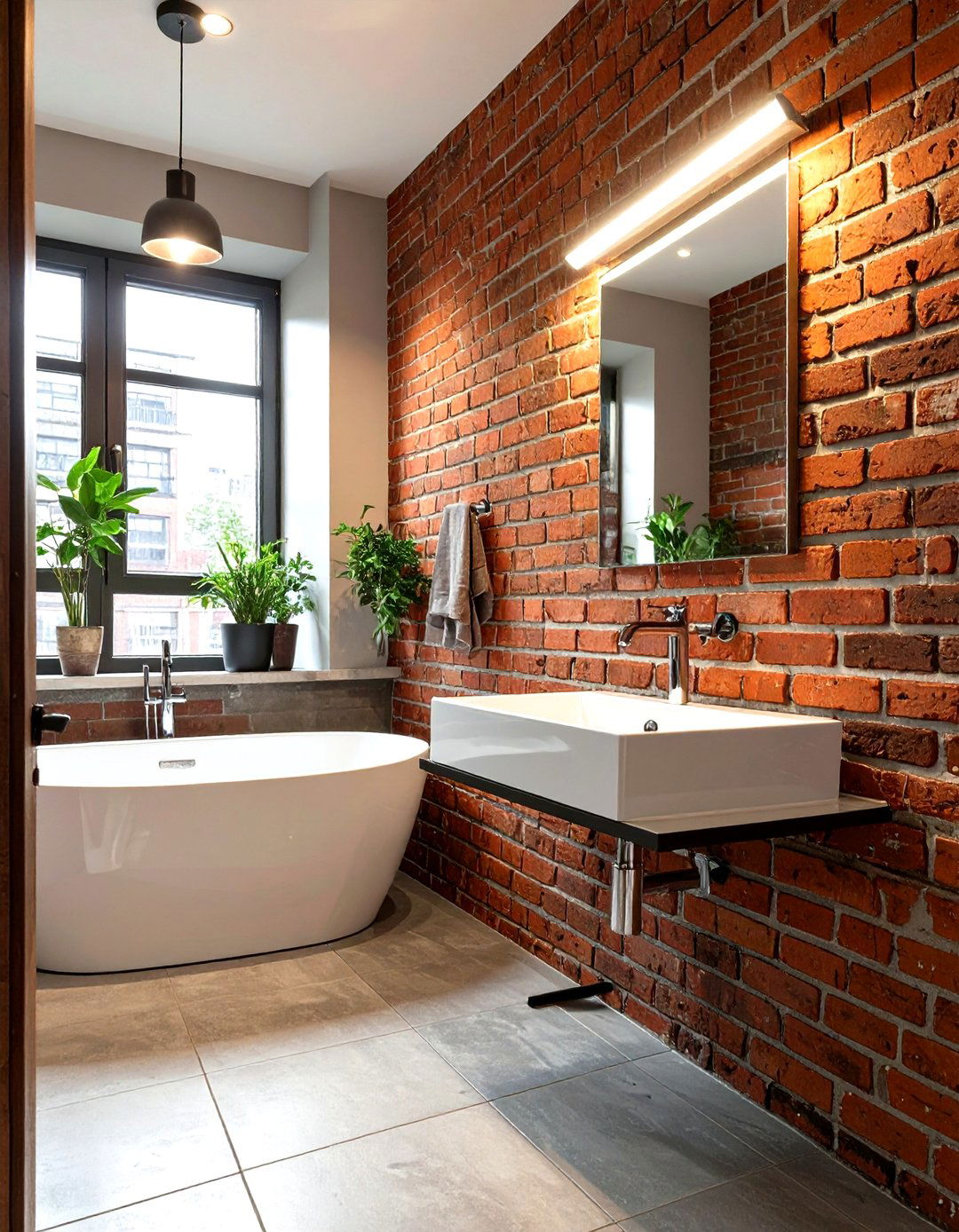 Exposed Brick Wall Feature - 30 bathroom accent wall ideas