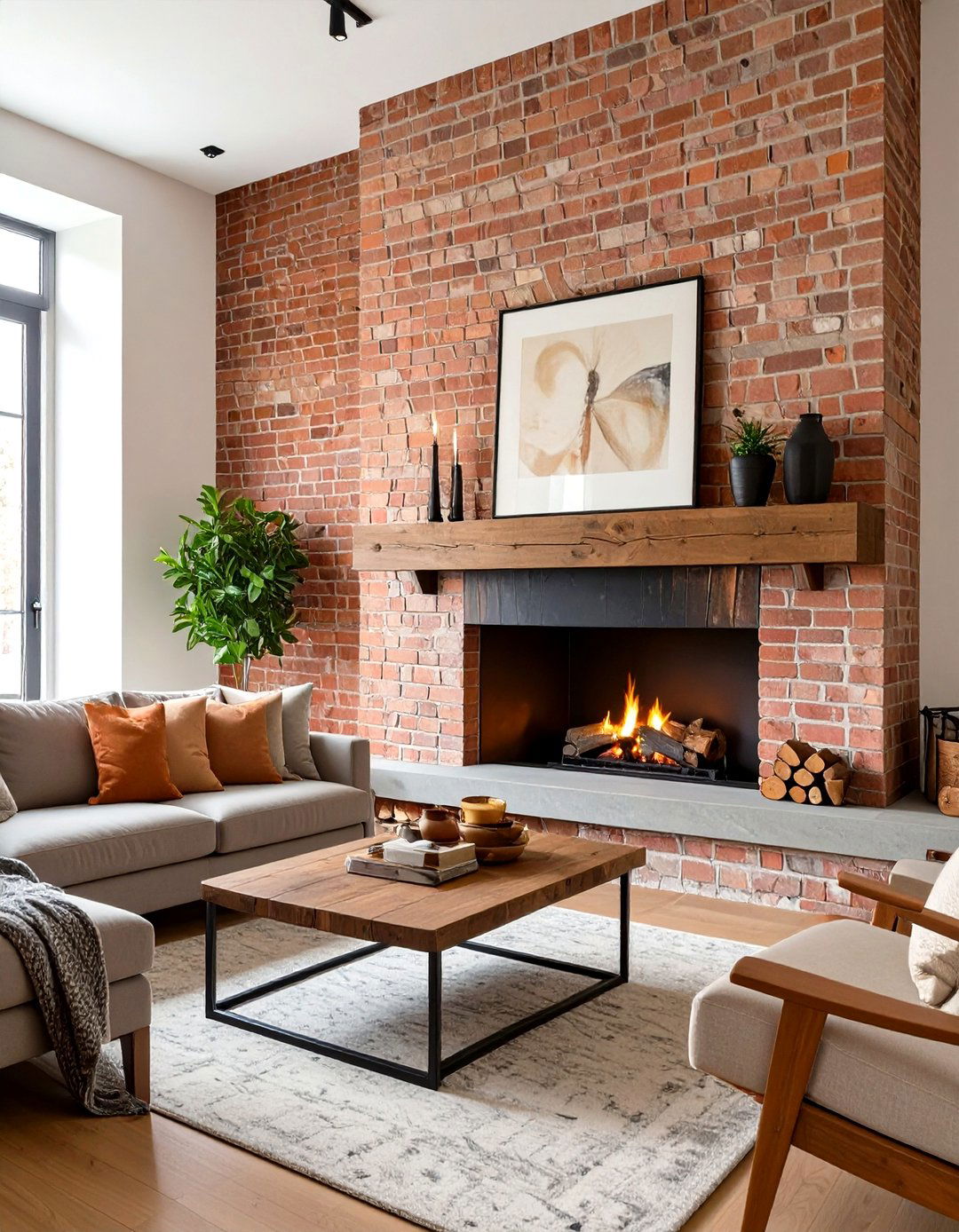 Exposed Brick with German Schmear - 30 modern fireplace accent wall ideas
