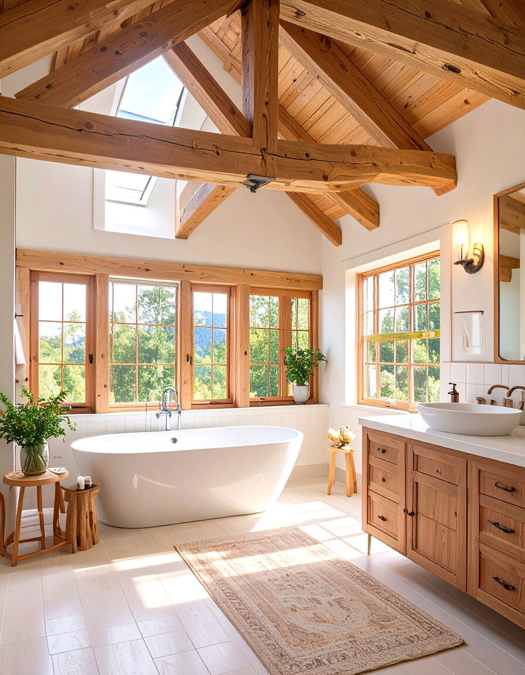 Exposed Ceiling Beams - 30 modern farmhouse bathroom ideas