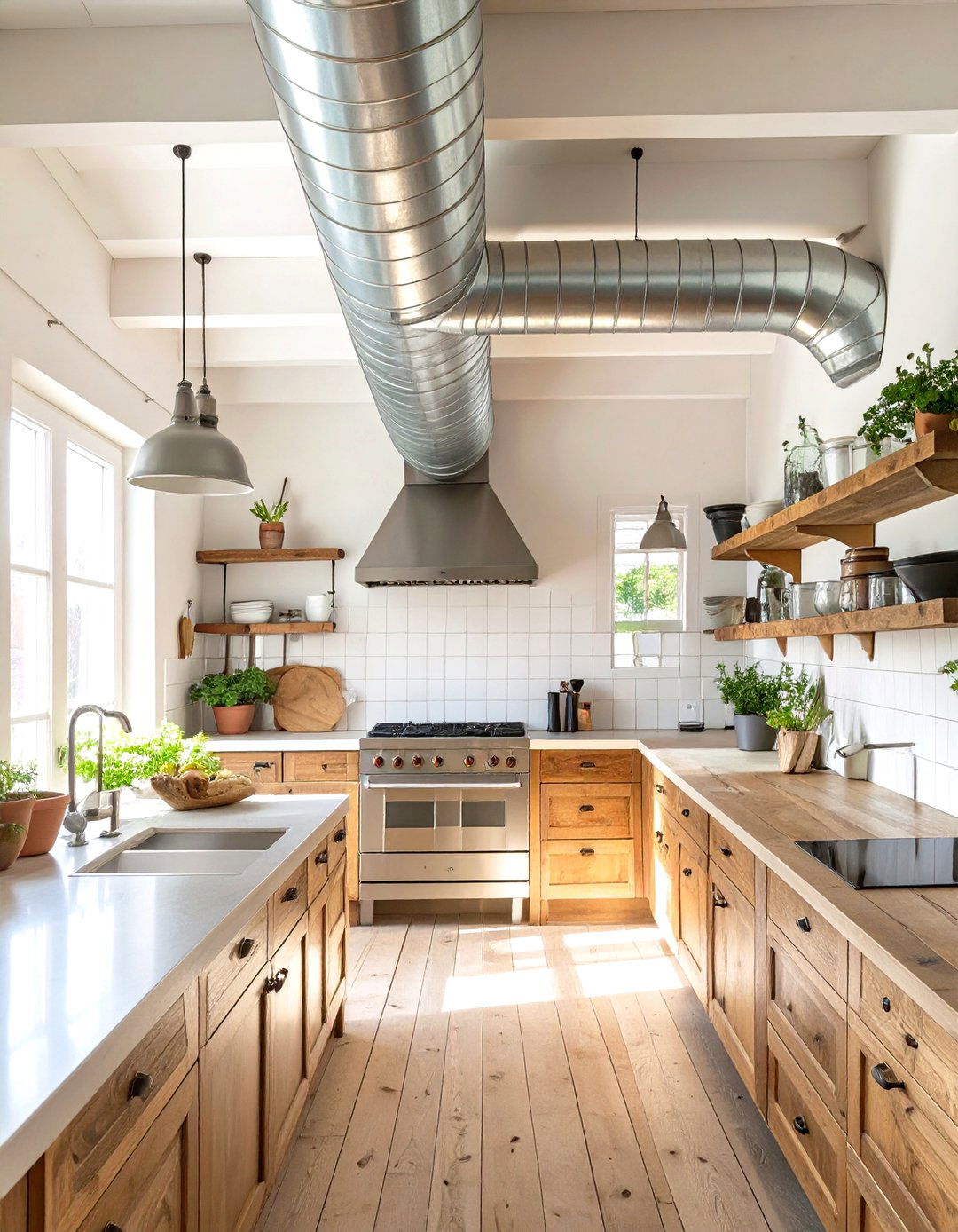 Exposed Ceiling Ductwork - 30 small rustic kitchen ideas