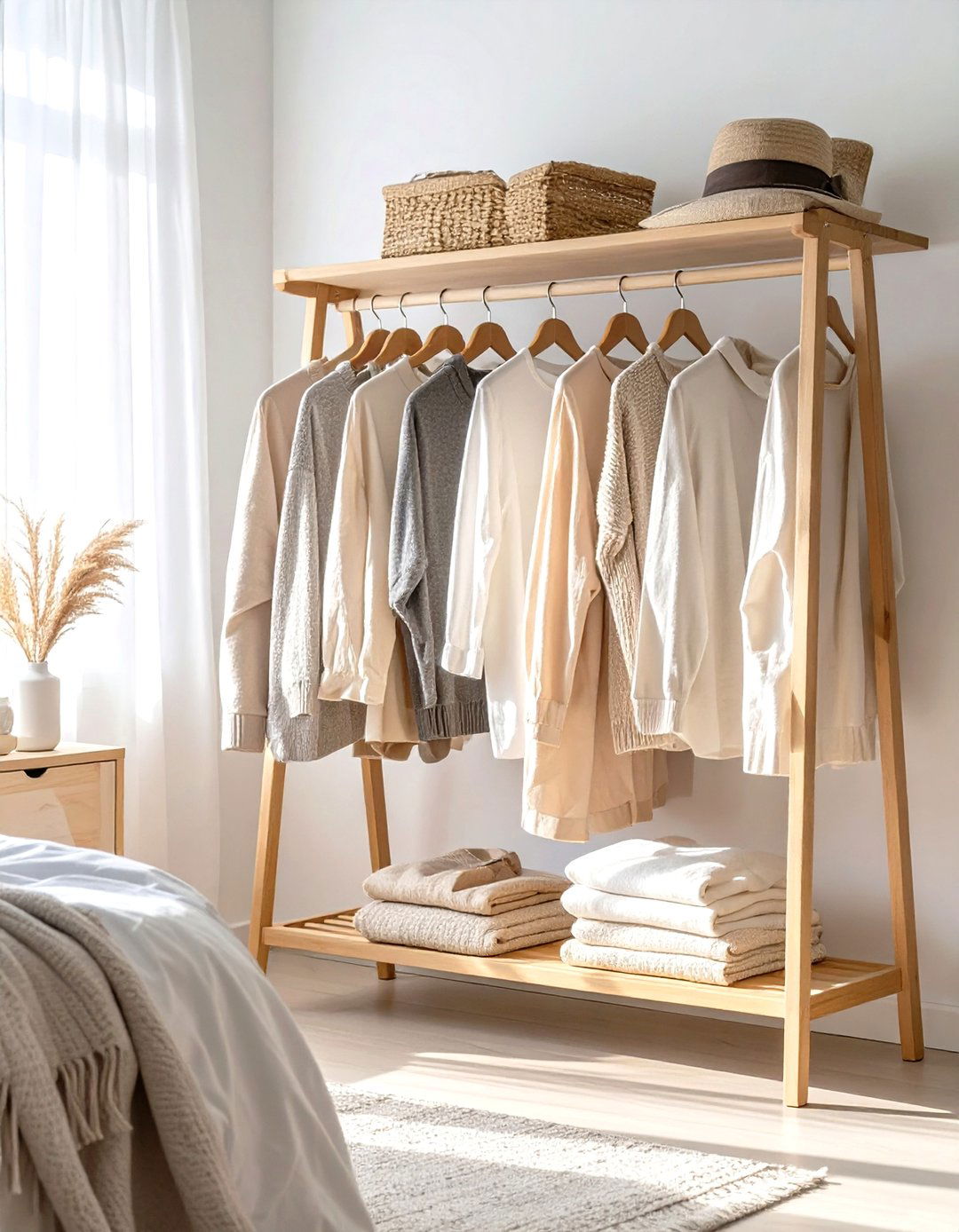 Exposed Clothing Rack as Decor - 30 scandinavian bedroom ideas