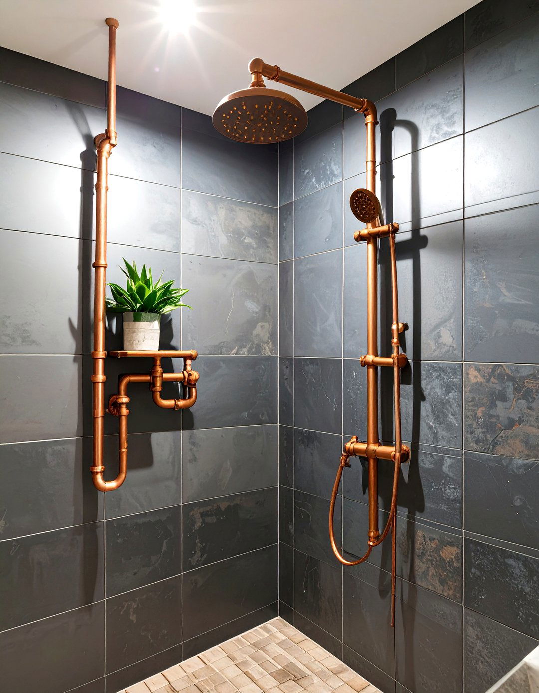 Exposed Copper Piping Rustic Shower - 30 rustic shower ideas