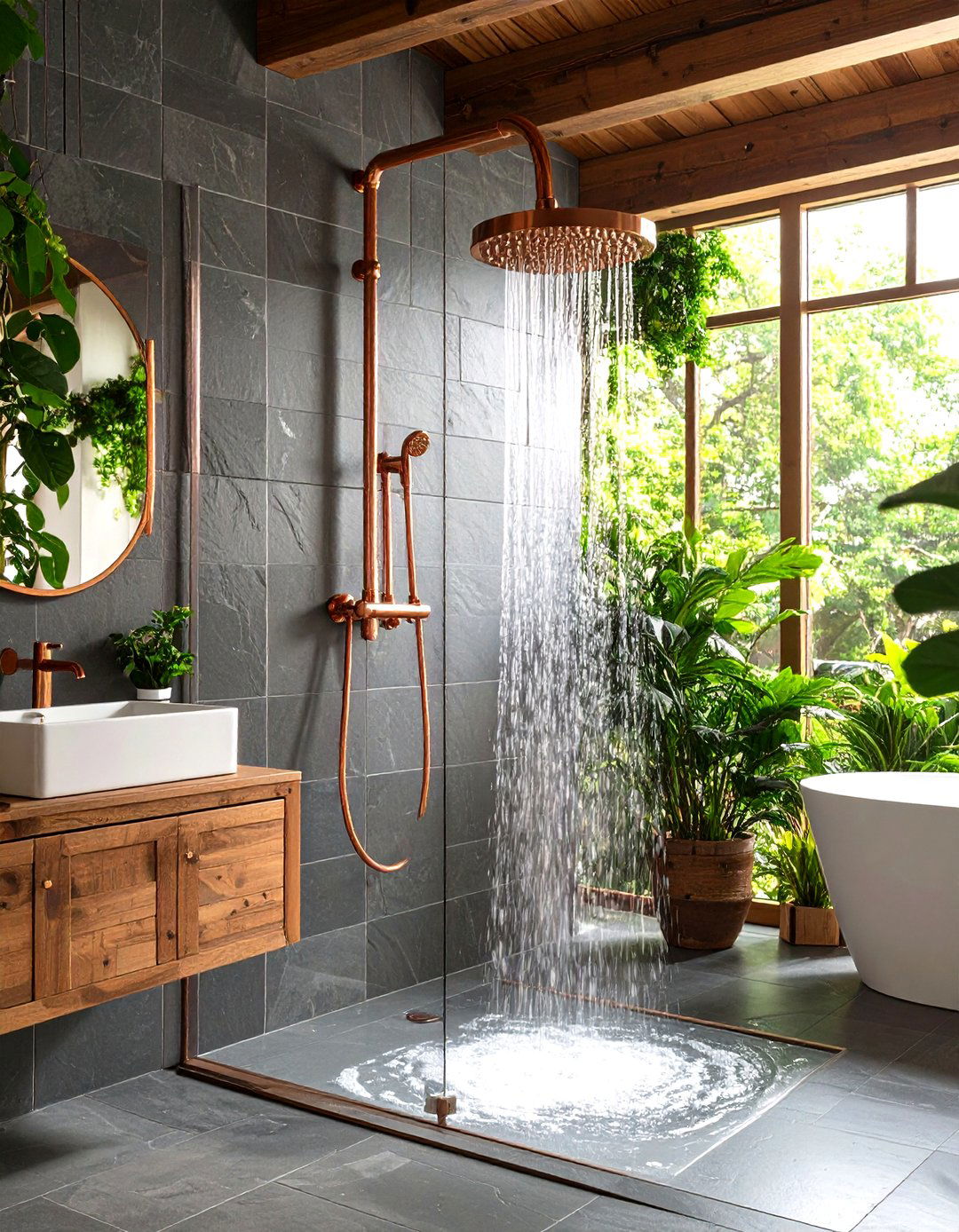 Exposed Copper Piping - 30 rustic bathroom ideas