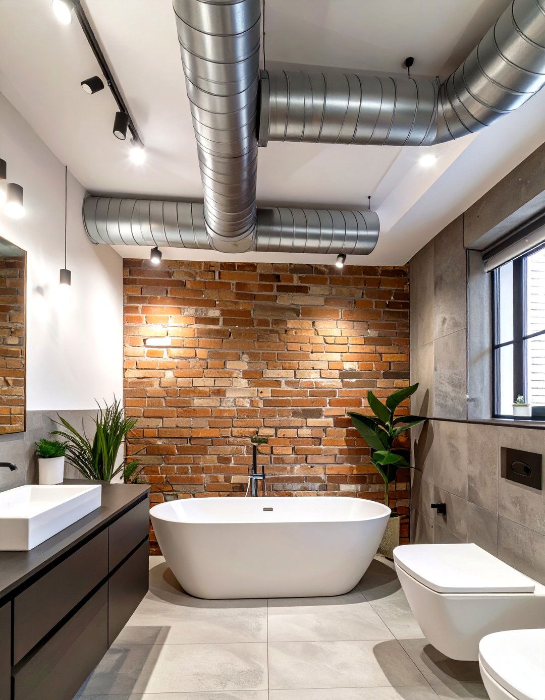 Illustration of Exposed Ductwork Bathroom Layout Inspiration