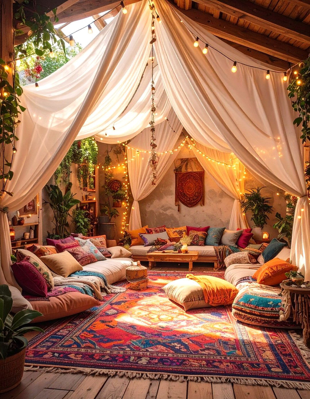 Fabric Canopy Bohemian Lounge - 30 low basement ceiling ideas