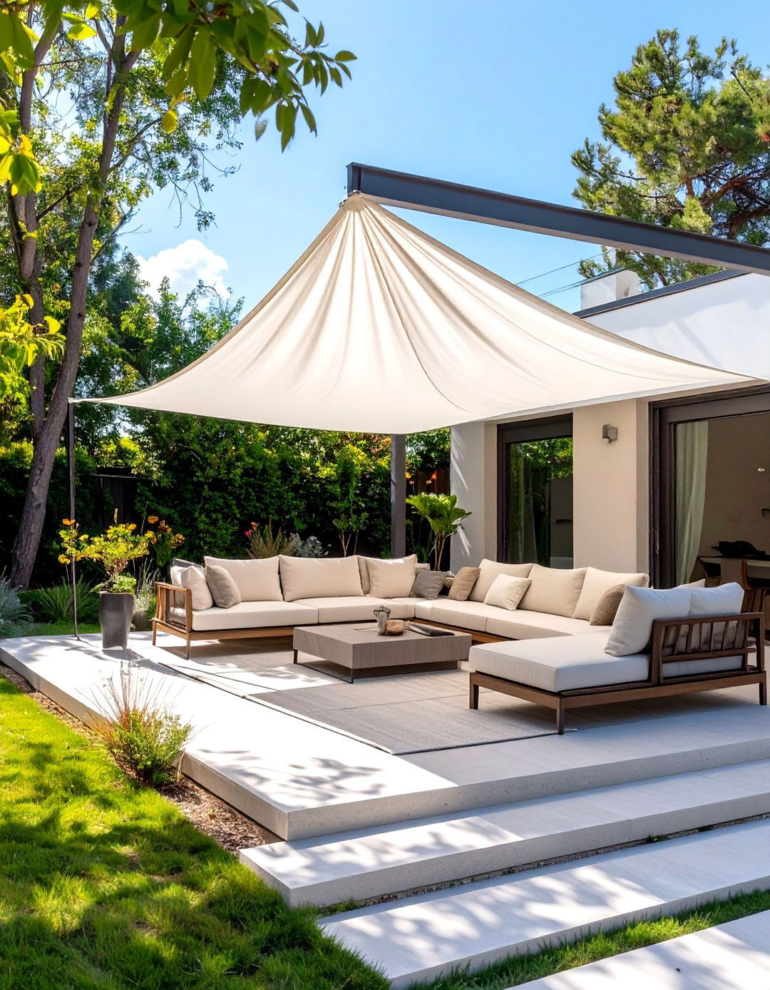 Fabric Canopy Sun Shade - 30 outdoor patio ideas on a budget