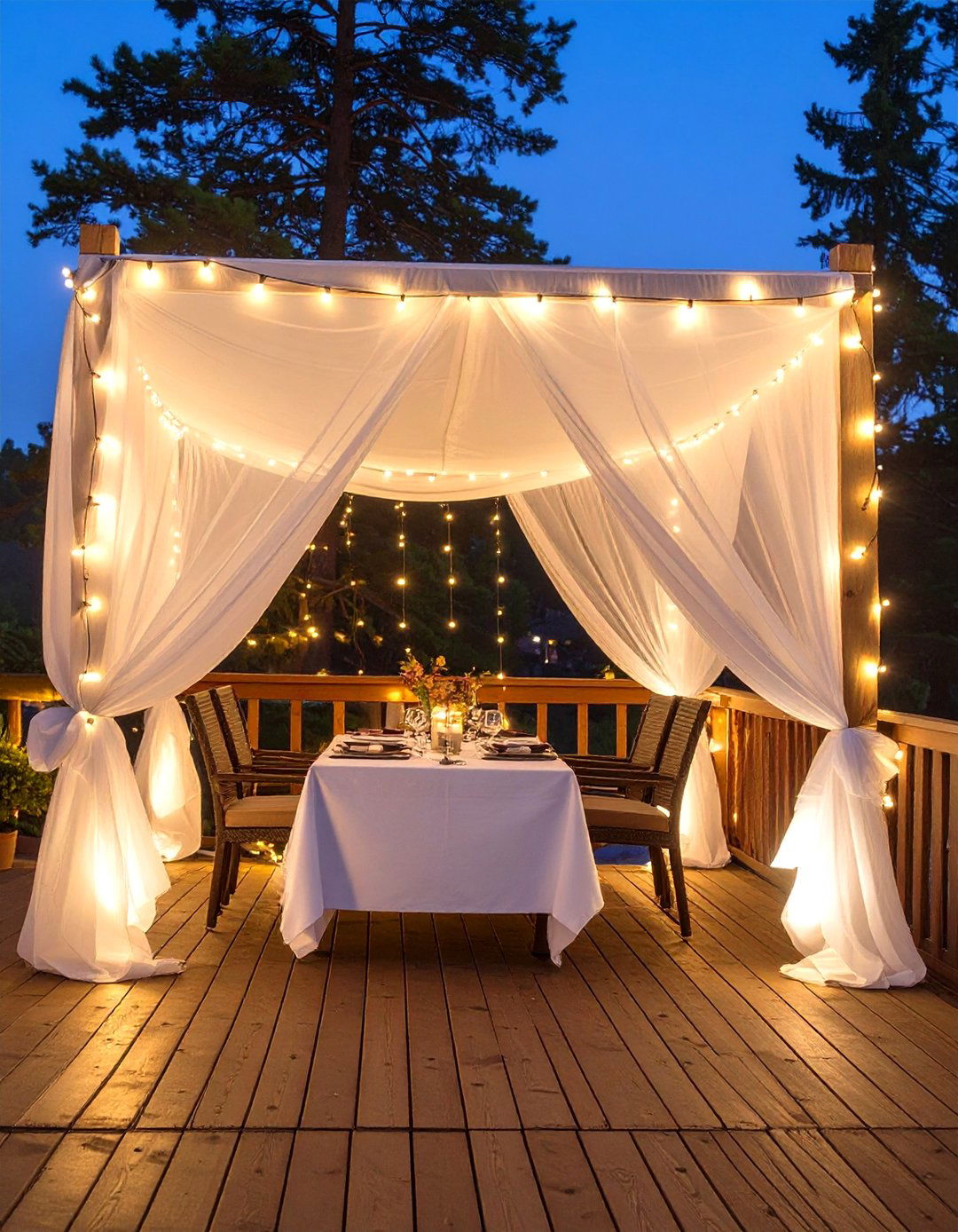 Fabric Canopy with String Lights - 30 deck covering ideas