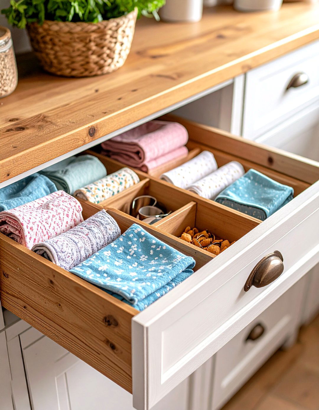 Fabric Lined Drawer Baskets - 30 kitchen drawer organizer ideas