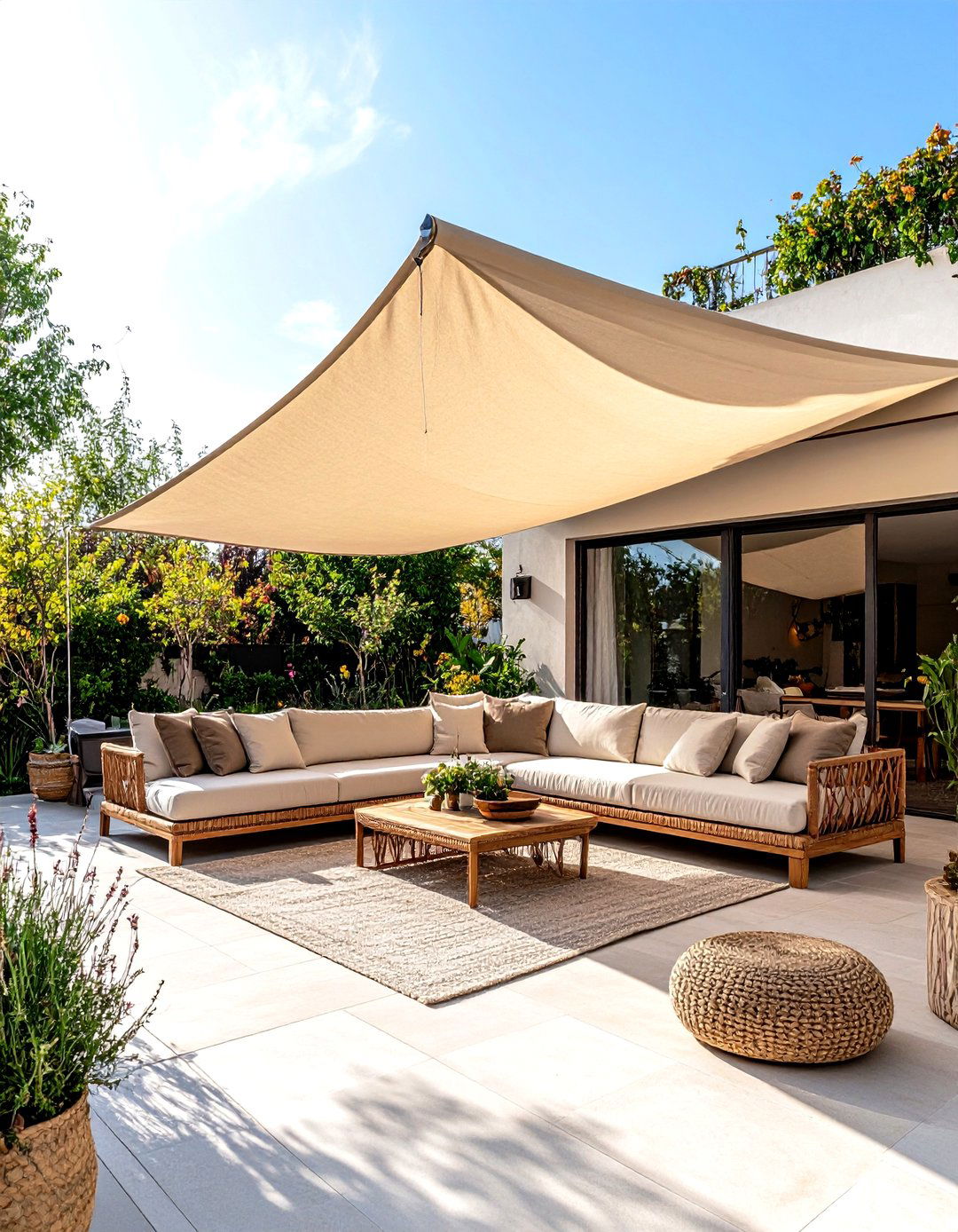 Fabric Sail Shades for Overhead Privacy - 30 patio privacy ideas