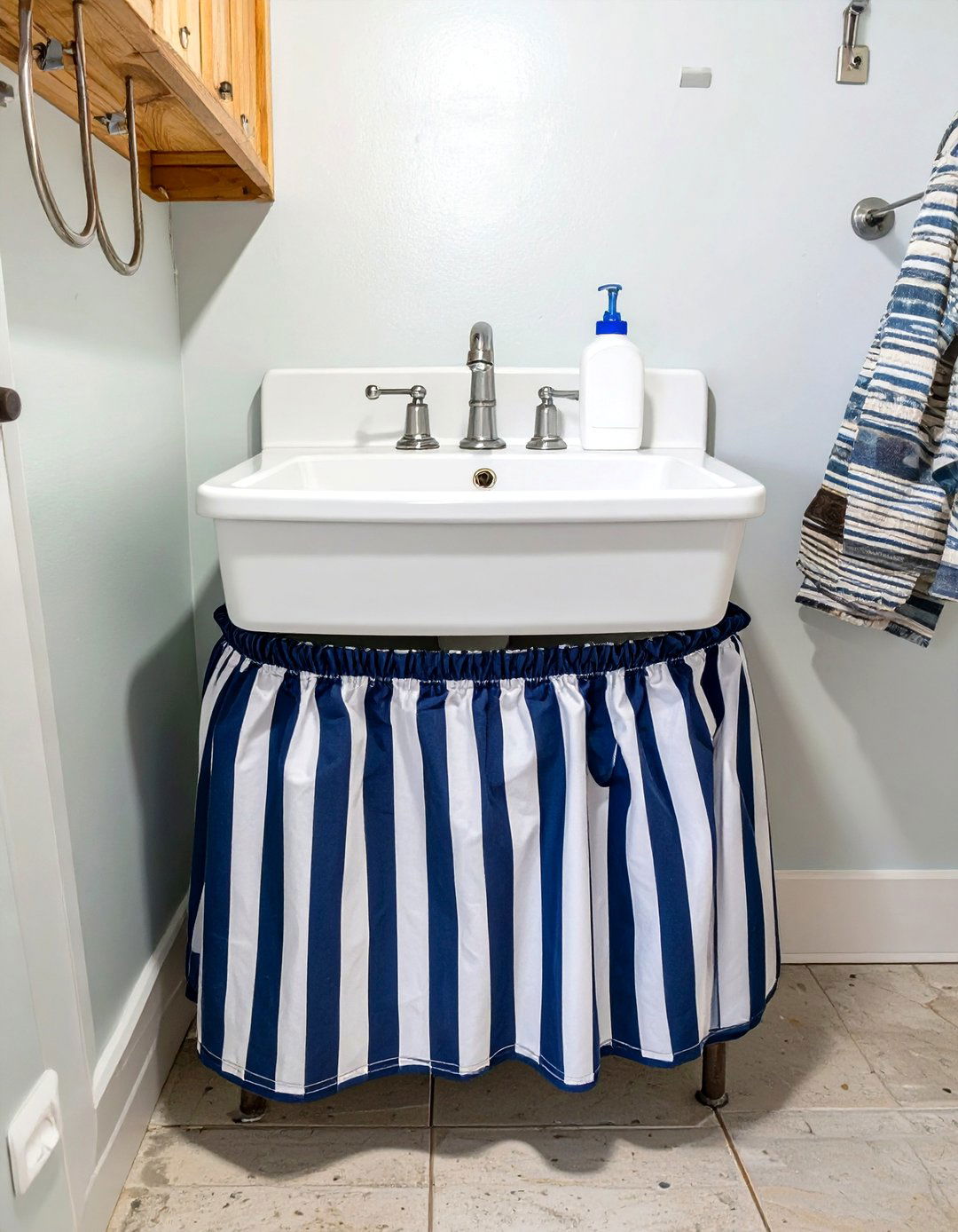 Fabric Skirting to Hide a Utility Sink Base - 30 unfinished basement laundry room ideas