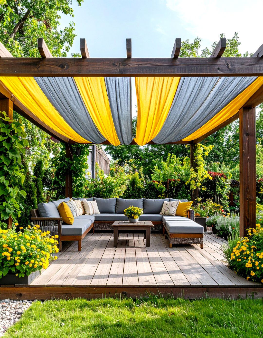 Fabric Weave for Pergola Rafters - 30 patio shade ideas on a budget