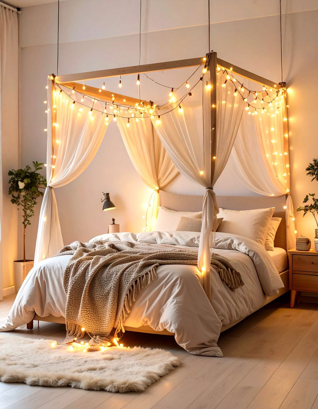 Fairy Light Canopy Over the Bed - 30 teenage girl bedroom ideas for small rooms
