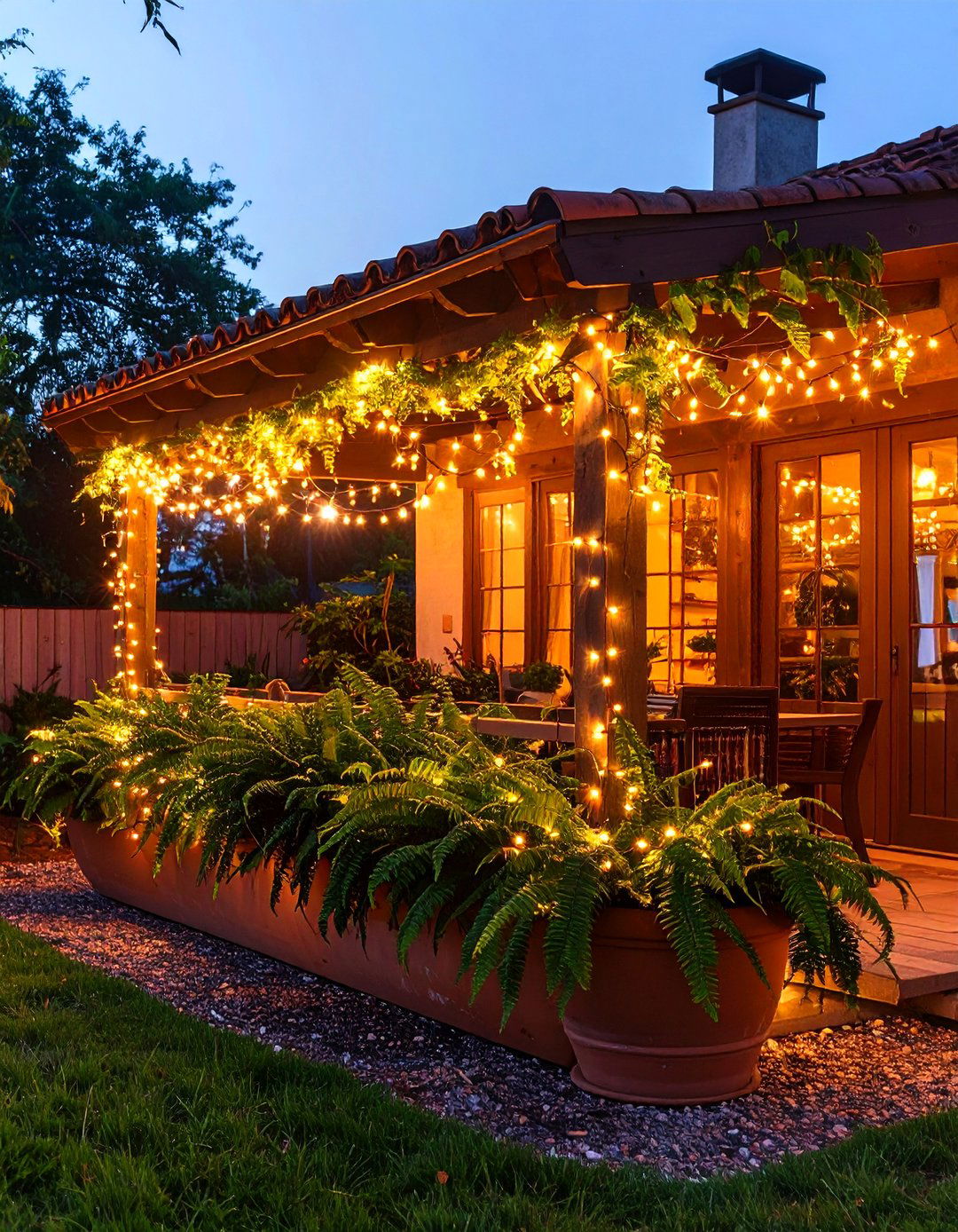Fairy Lights in Patio Planters - 30 patio light ideas