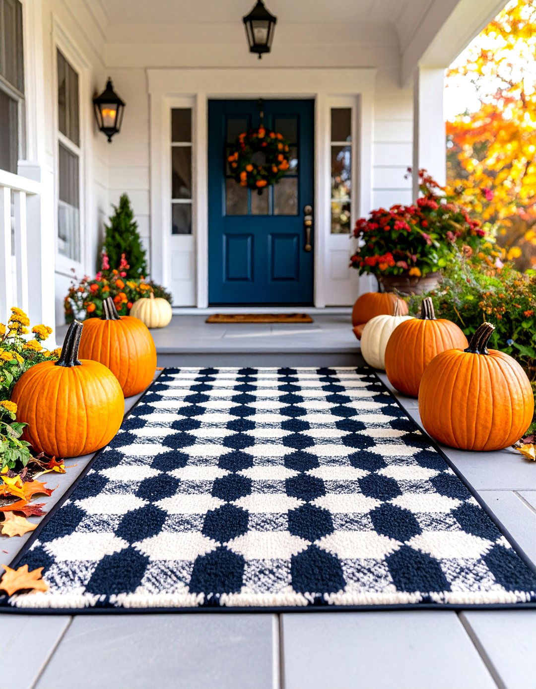 Fall Doormat and Layered Rugs - 30 fall porch decor ideas