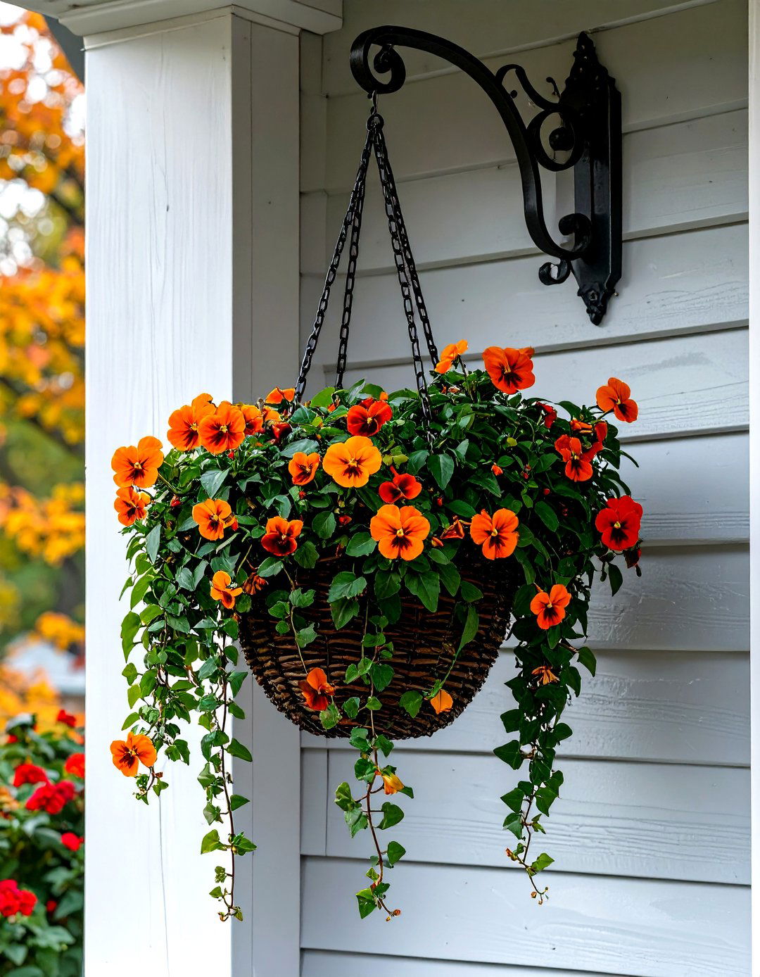 Fall Hanging Baskets - 30 small front porch fall decorating ideas