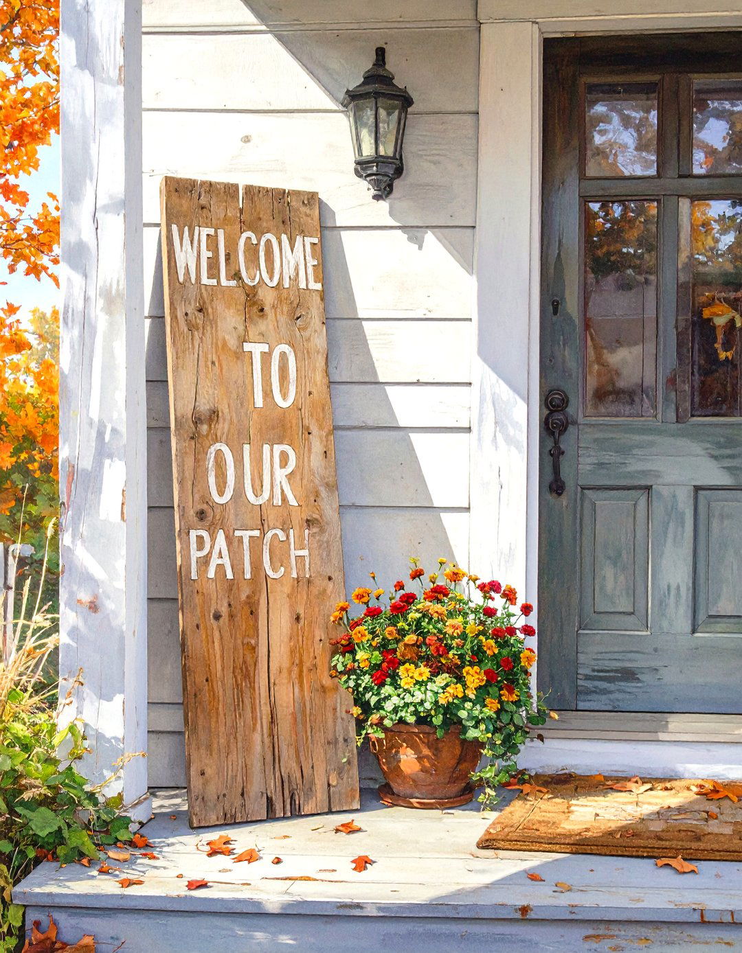Fall Themed Porch Sign - 30 small front porch fall decorating ideas