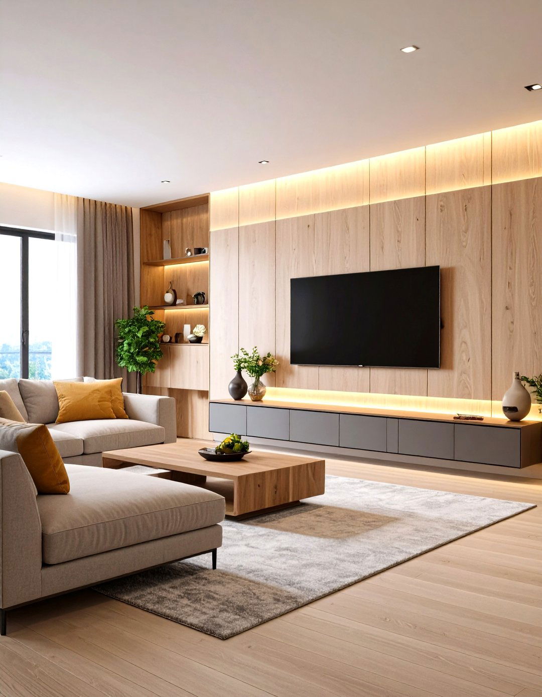 Family Room with Smart Lighting Integration - 30 family room ideas with tv