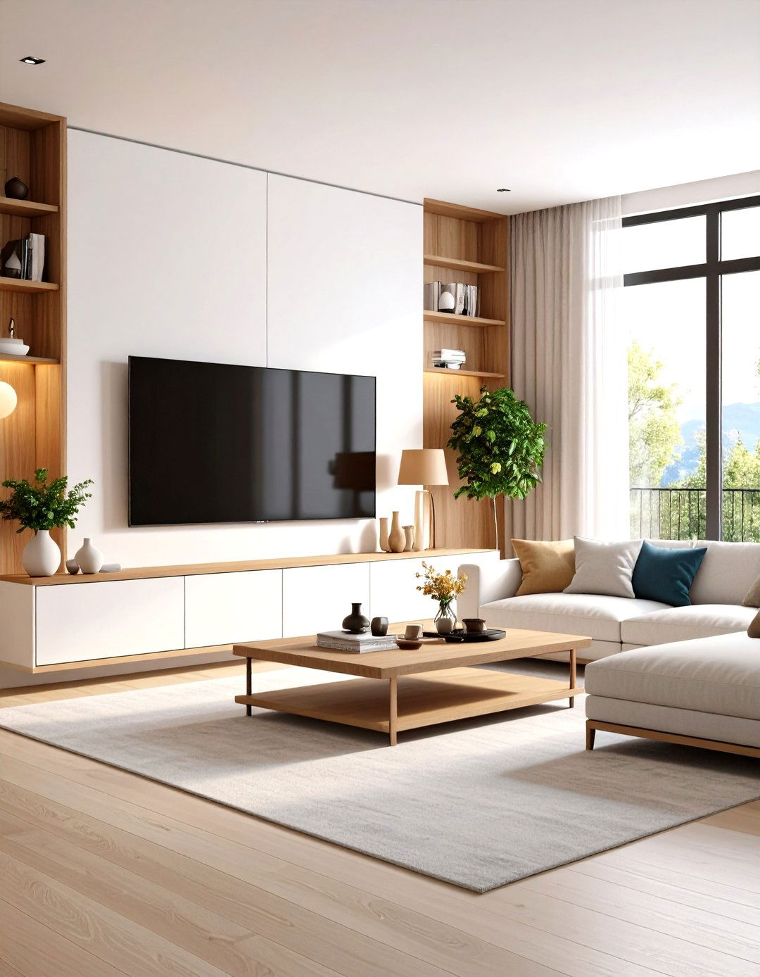 Family Room with a Floating Media Console - 30 family room ideas with tv