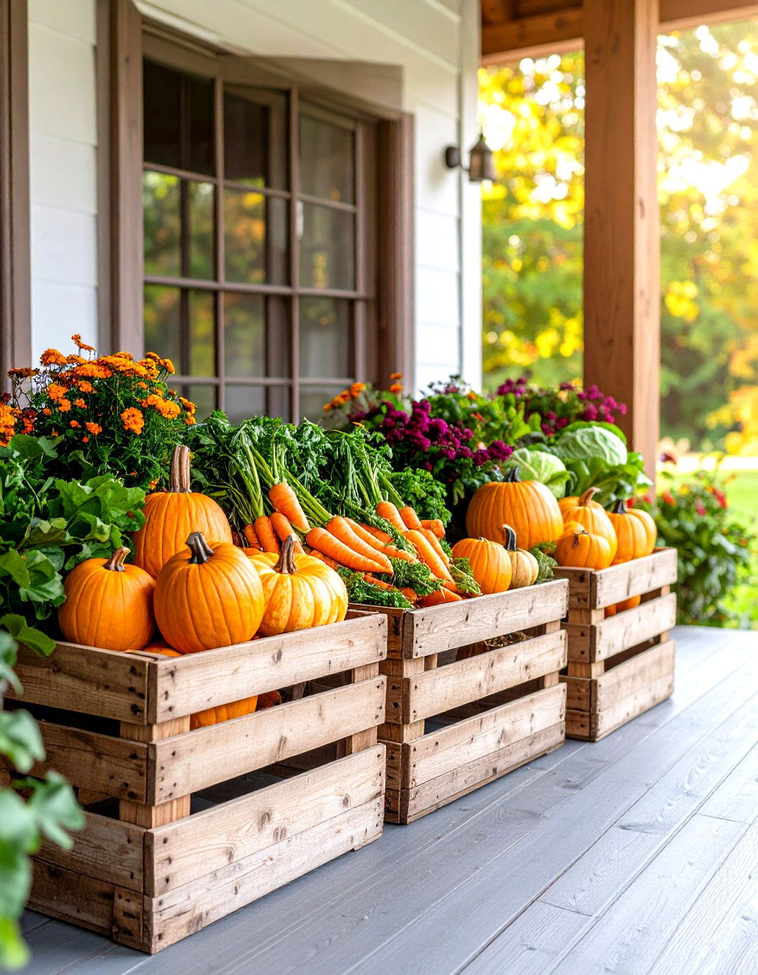 Farm to Porch Vegetable Display - 30 fall porch decorating ideas