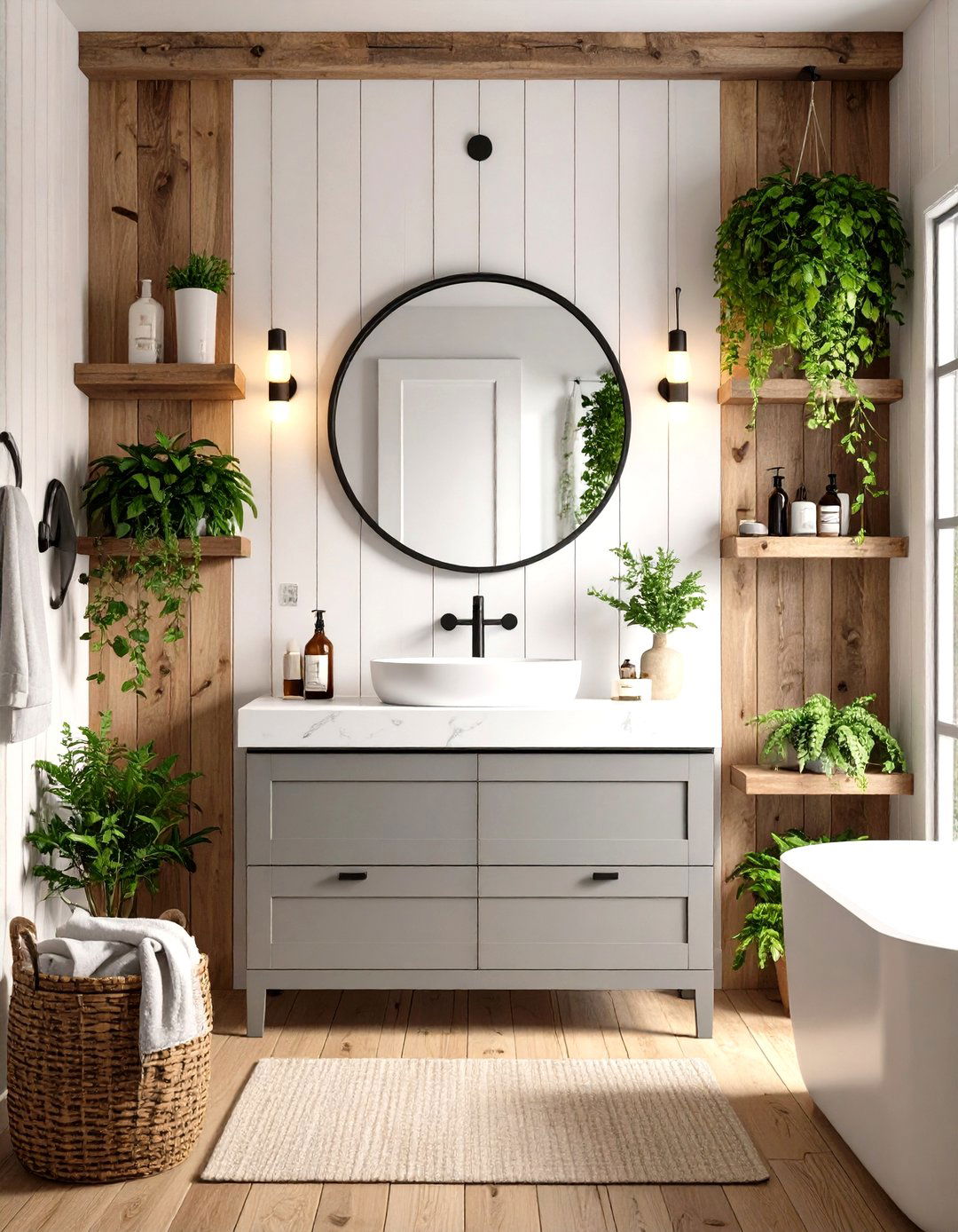 Farmhouse Bathroom with a Shaker Style Vanity - 30 light grey vanity bathroom ideas