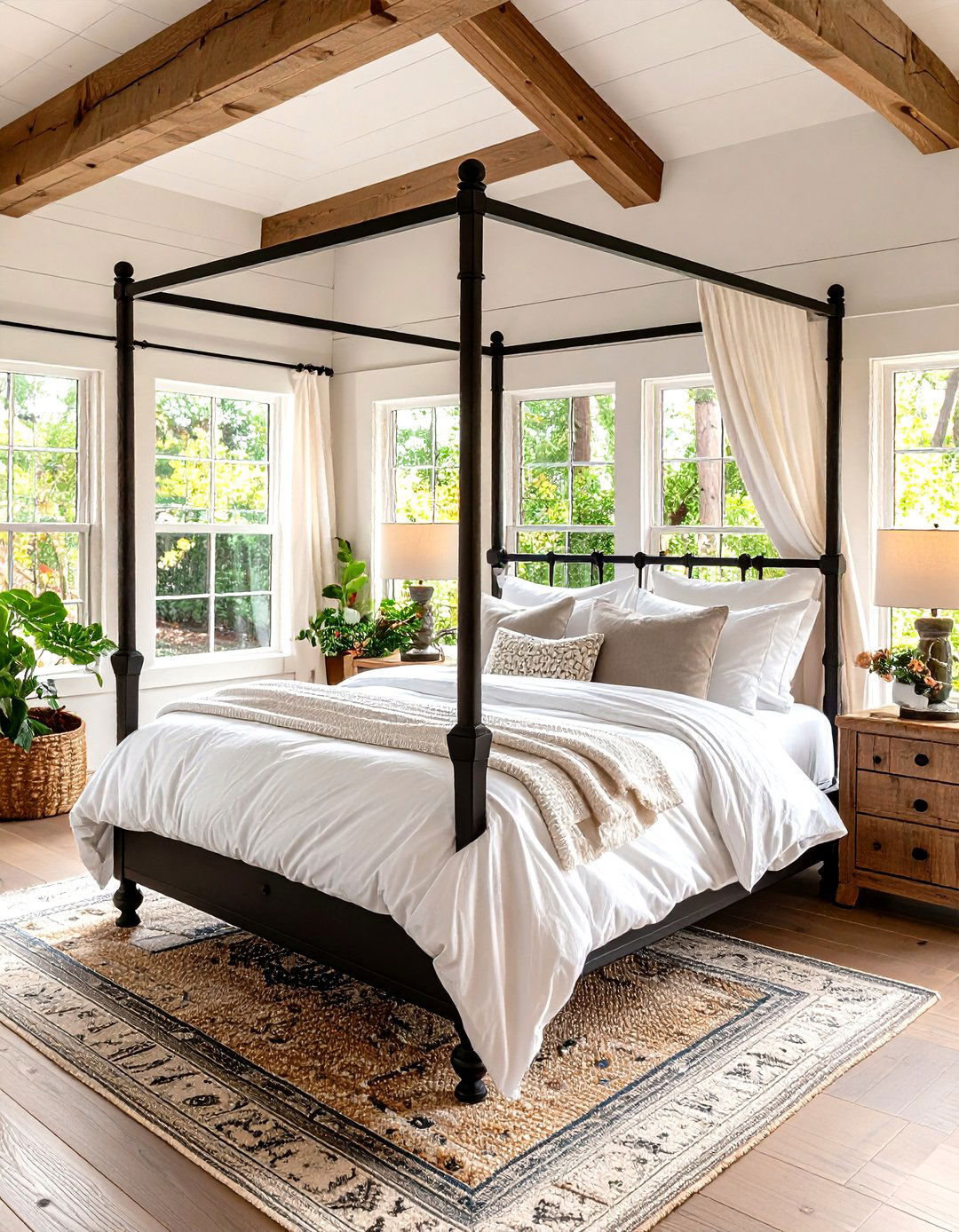 Farmhouse Bedroom with a Four Poster Bed - 30 farmhouse interior design ideas