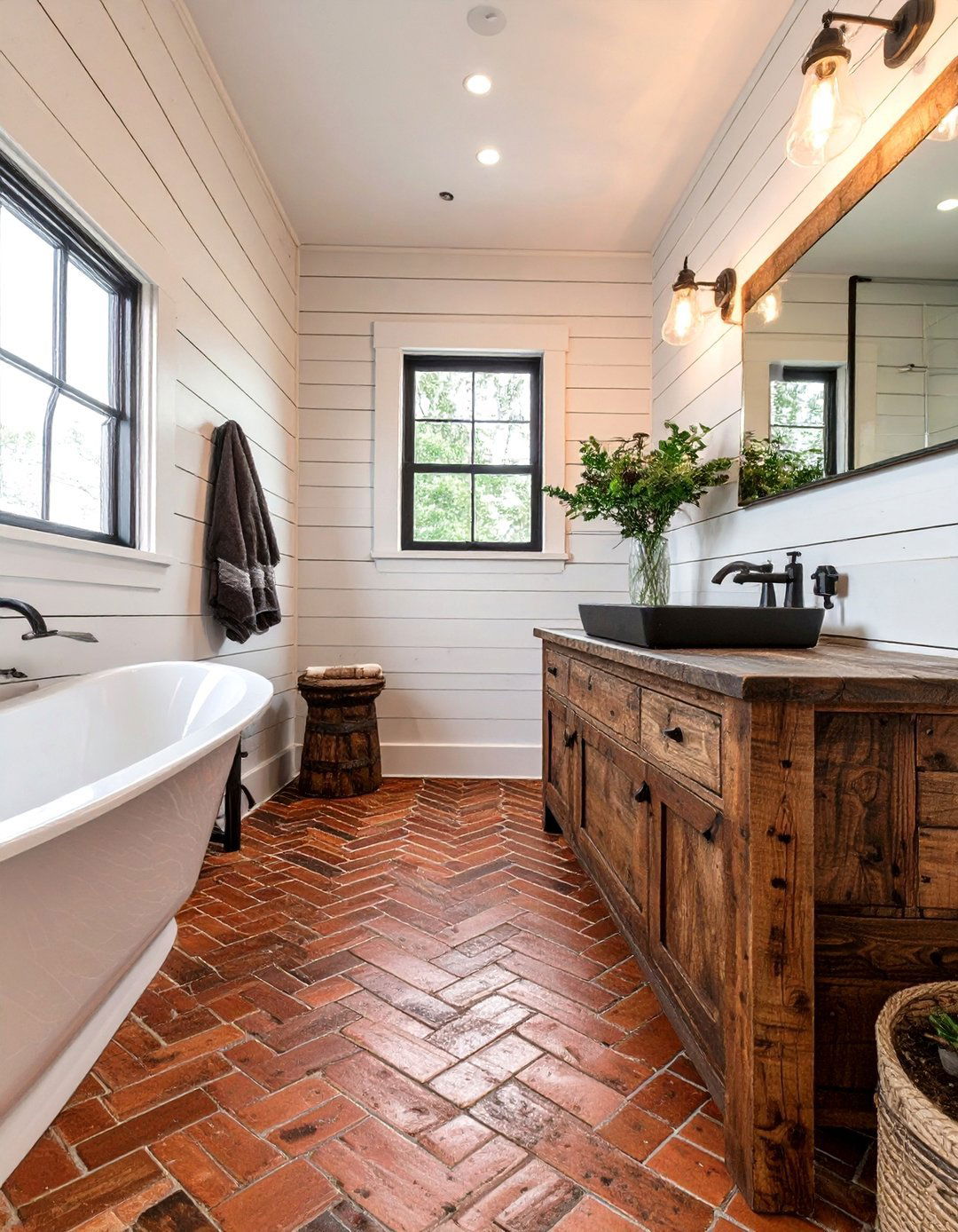 Farmhouse Brick Bathroom Tile Floor - 30 bathroom tile floor ideas