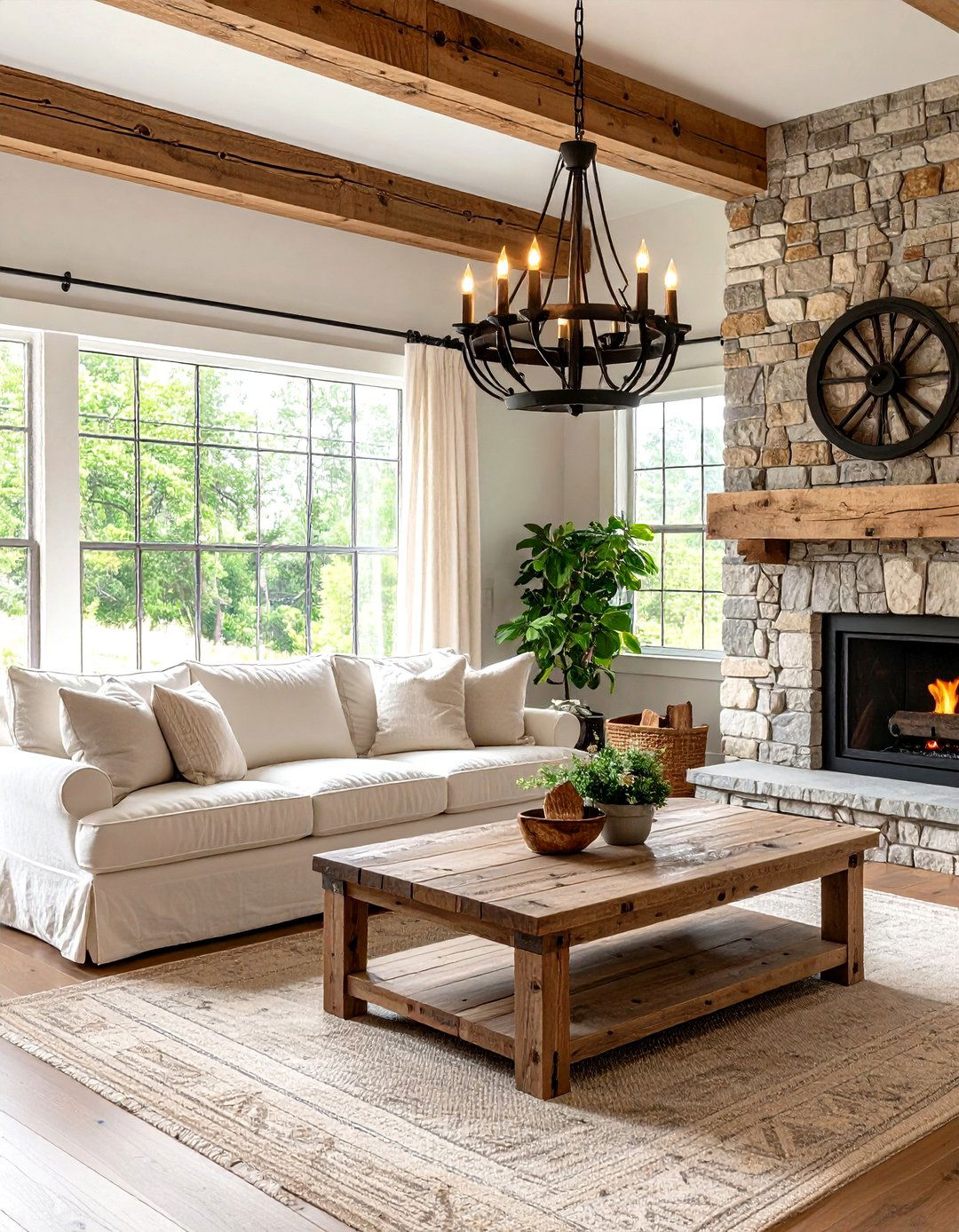 Farmhouse Chic Wagon Wheel Light - 30 lighting ideas for living room