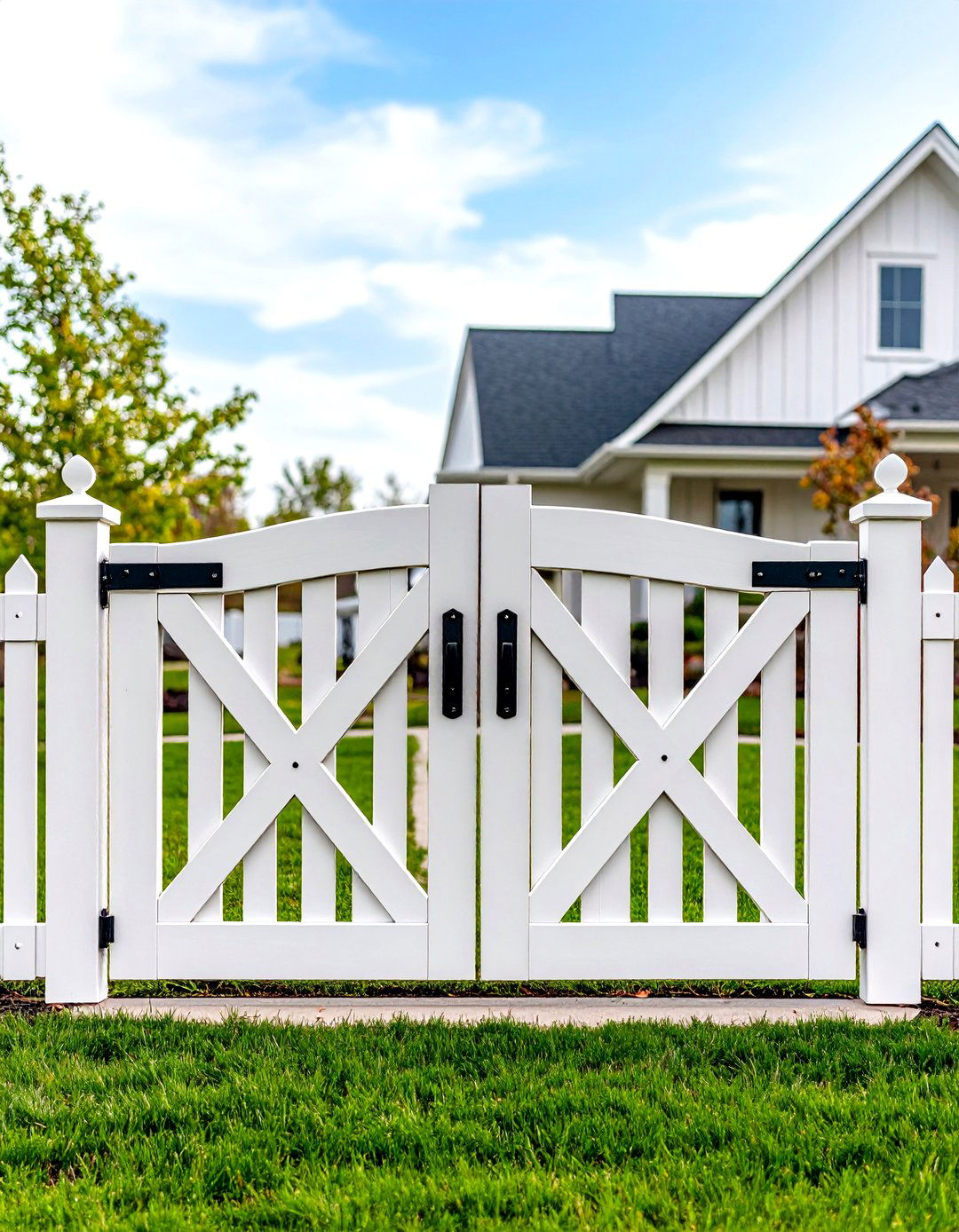 Farmhouse Crossbuck Fence and Gate - 30 front yard fence ideas with driveway