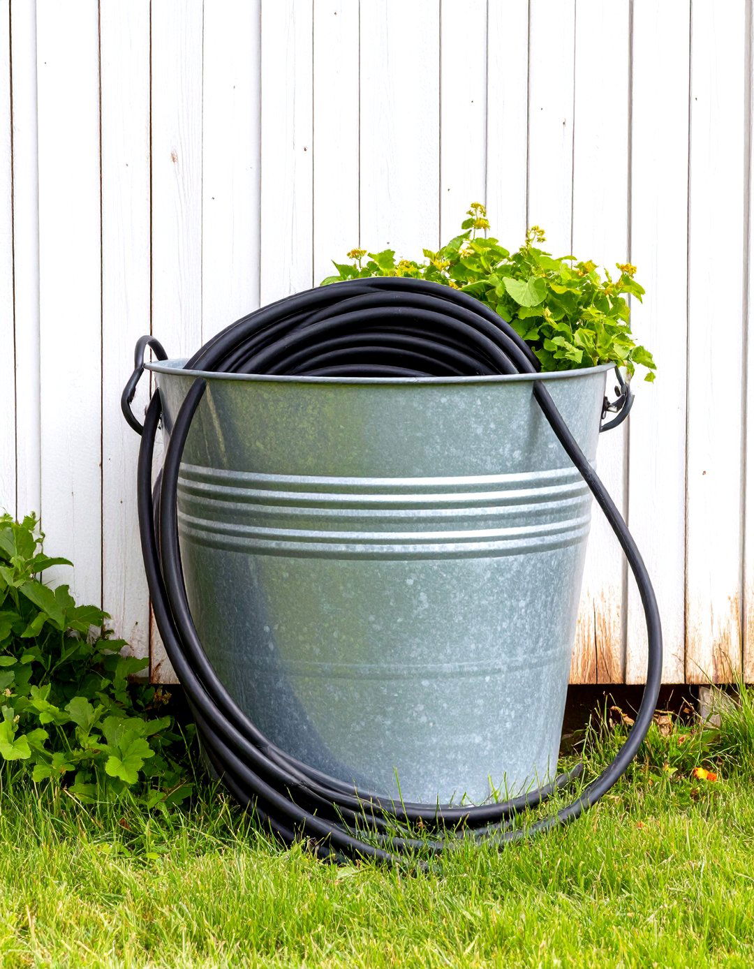 Farmhouse Galvanized Tub Holder - 30 garden hose storage ideas