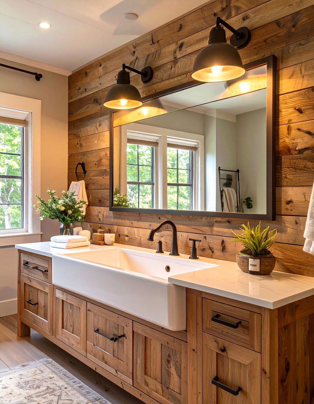 Farmhouse Gooseneck Barn Lights - 30 bathroom lighting ideas