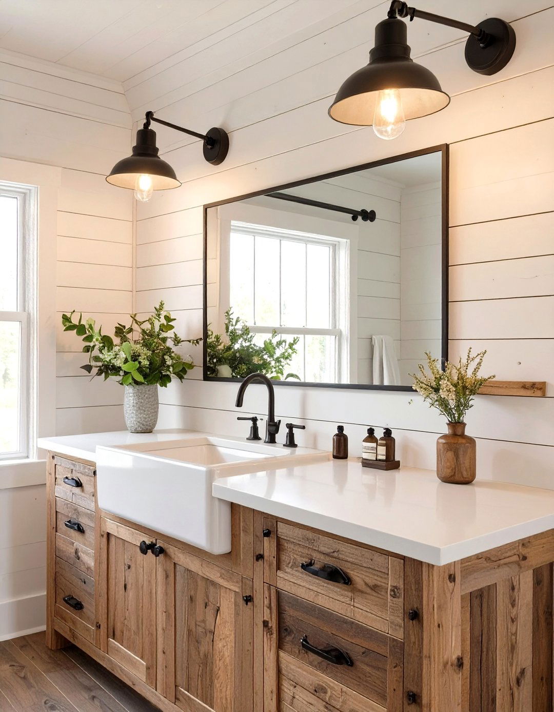 Farmhouse Gooseneck Barn Lights - 30 bathroom vanity lighting ideas