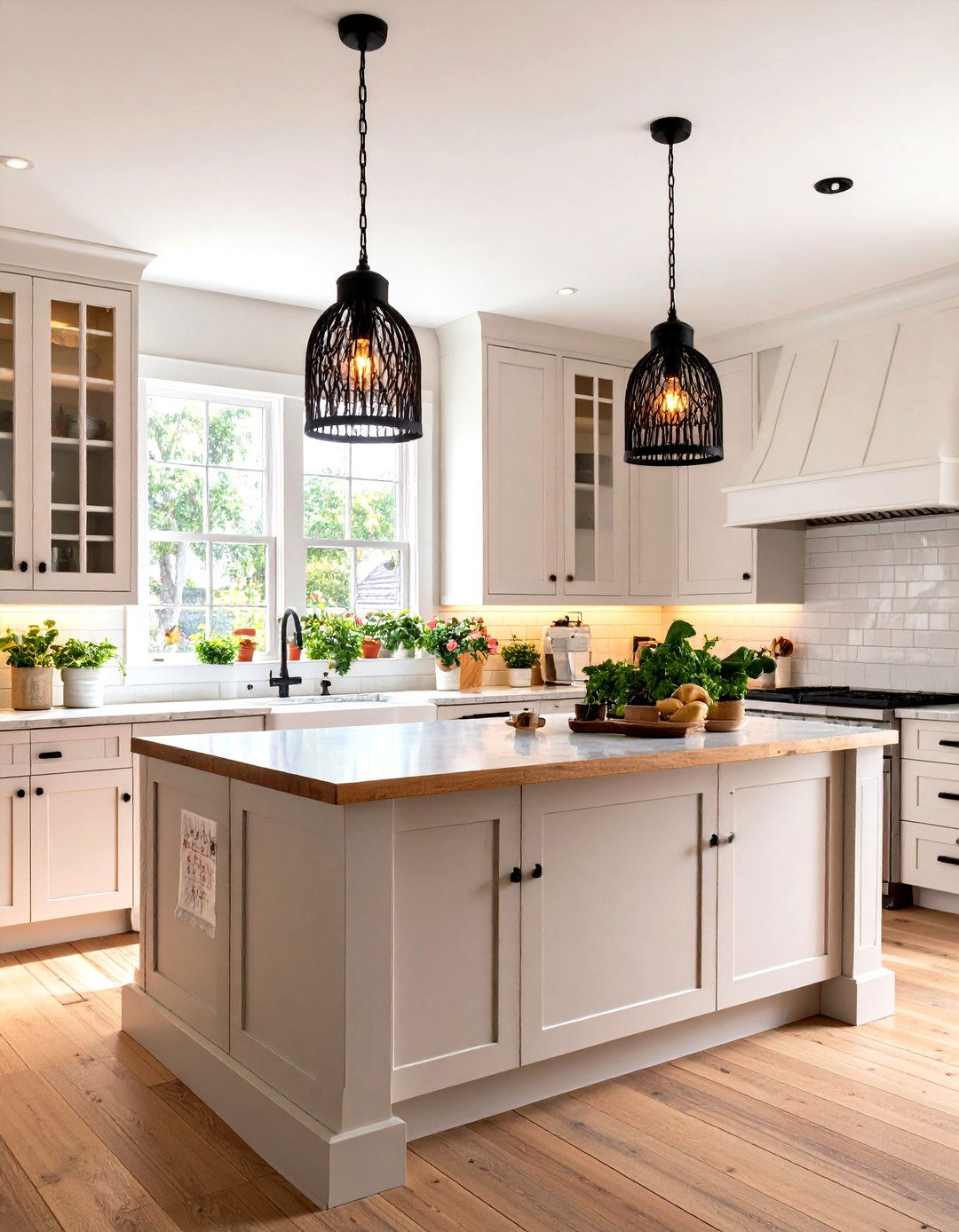 Farmhouse Kitchen Charm with Cage Pendants - 30 kitchen island pendant lighting ideas