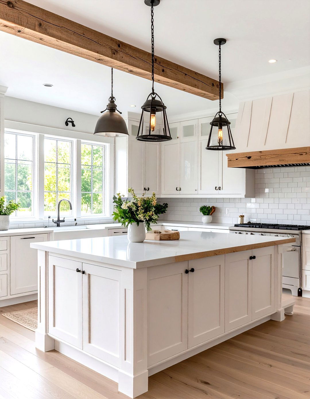 Farmhouse Kitchen Charm with a Wooden Beam Light - 30 kitchen ceiling lights ideas