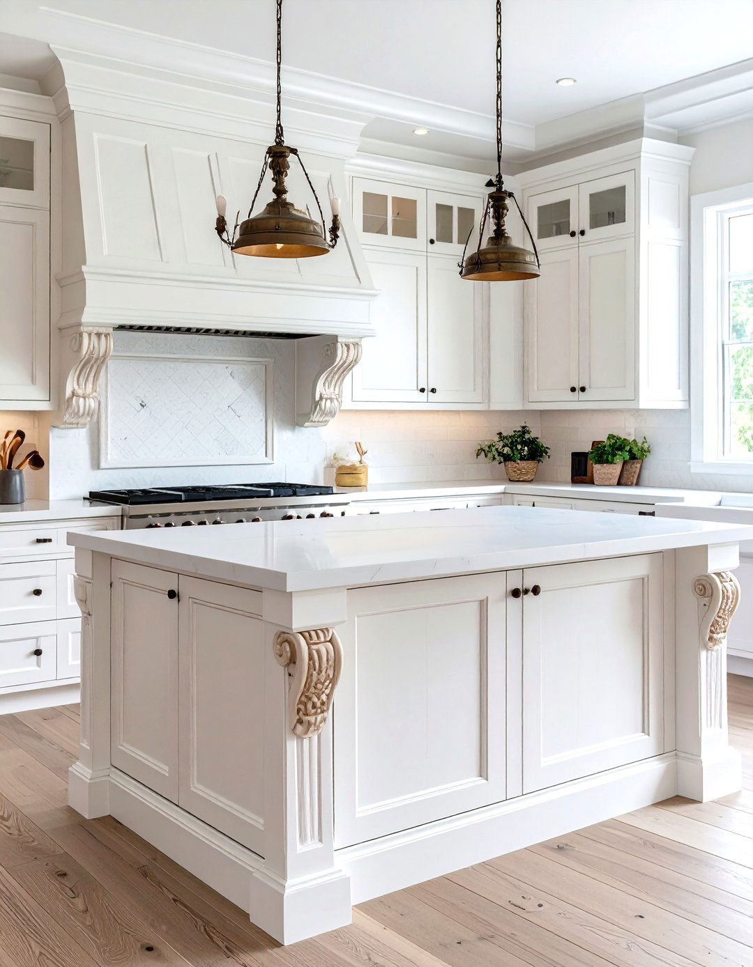 Farmhouse Kitchen Island with Corbel Accents - 30 rustic farmhouse kitchen island ideas