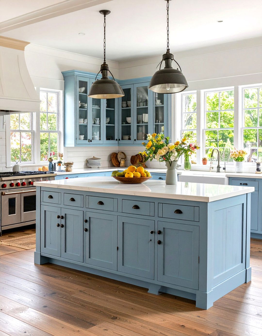 Farmhouse Kitchen Island with Glass Front Cabinets - 30 rustic farmhouse kitchen island ideas