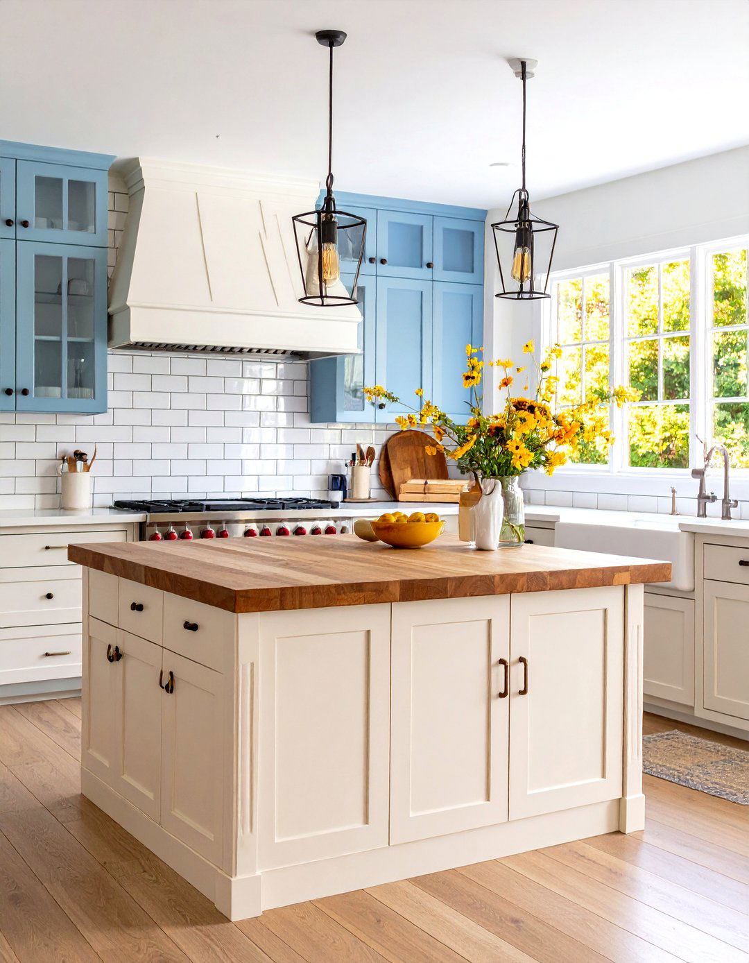 Farmhouse Kitchen Island with a Butcher Block Top - 30 rustic farmhouse kitchen island ideas