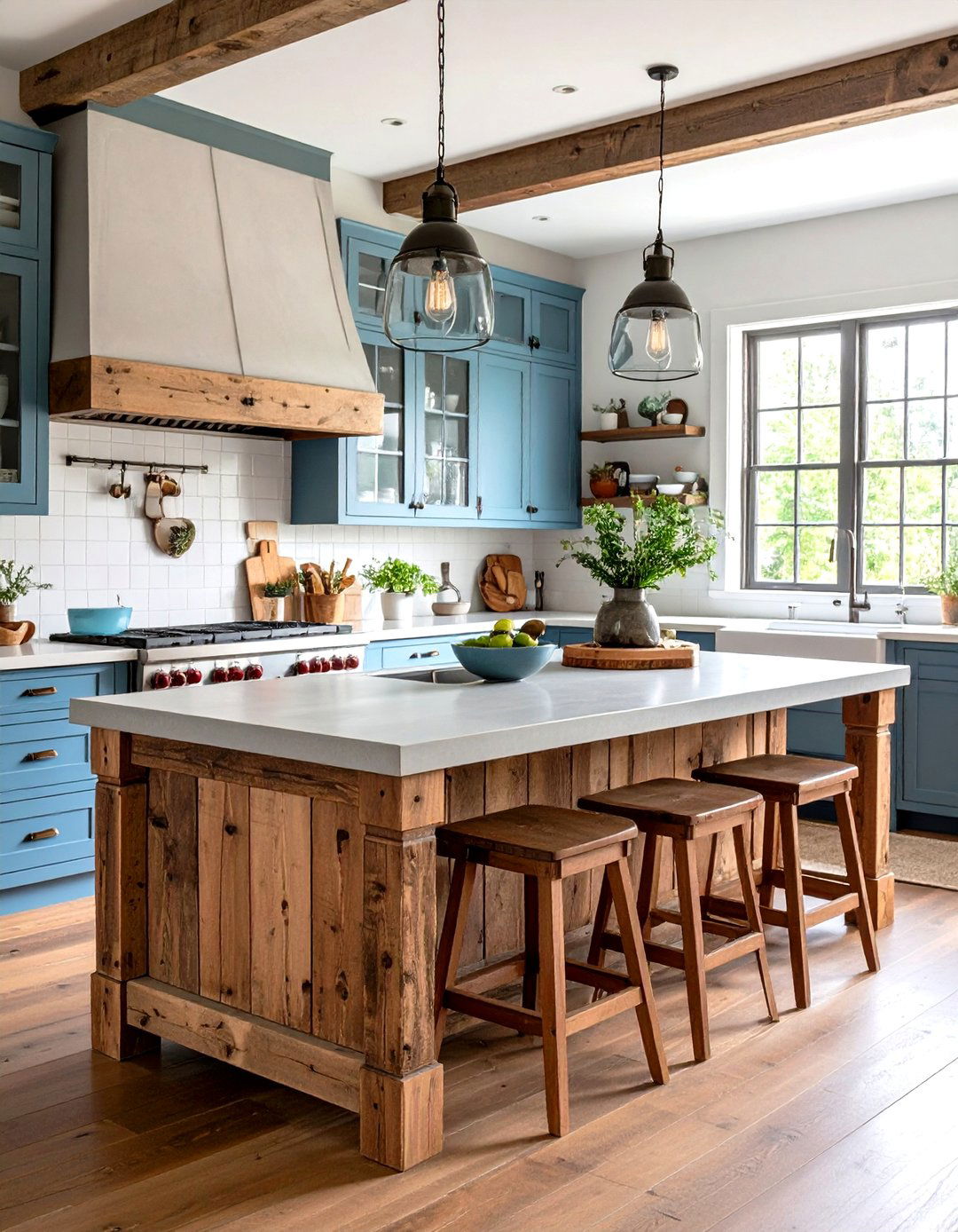 Farmhouse Kitchen Island with a Concrete Countertop - 30 rustic farmhouse kitchen island ideas