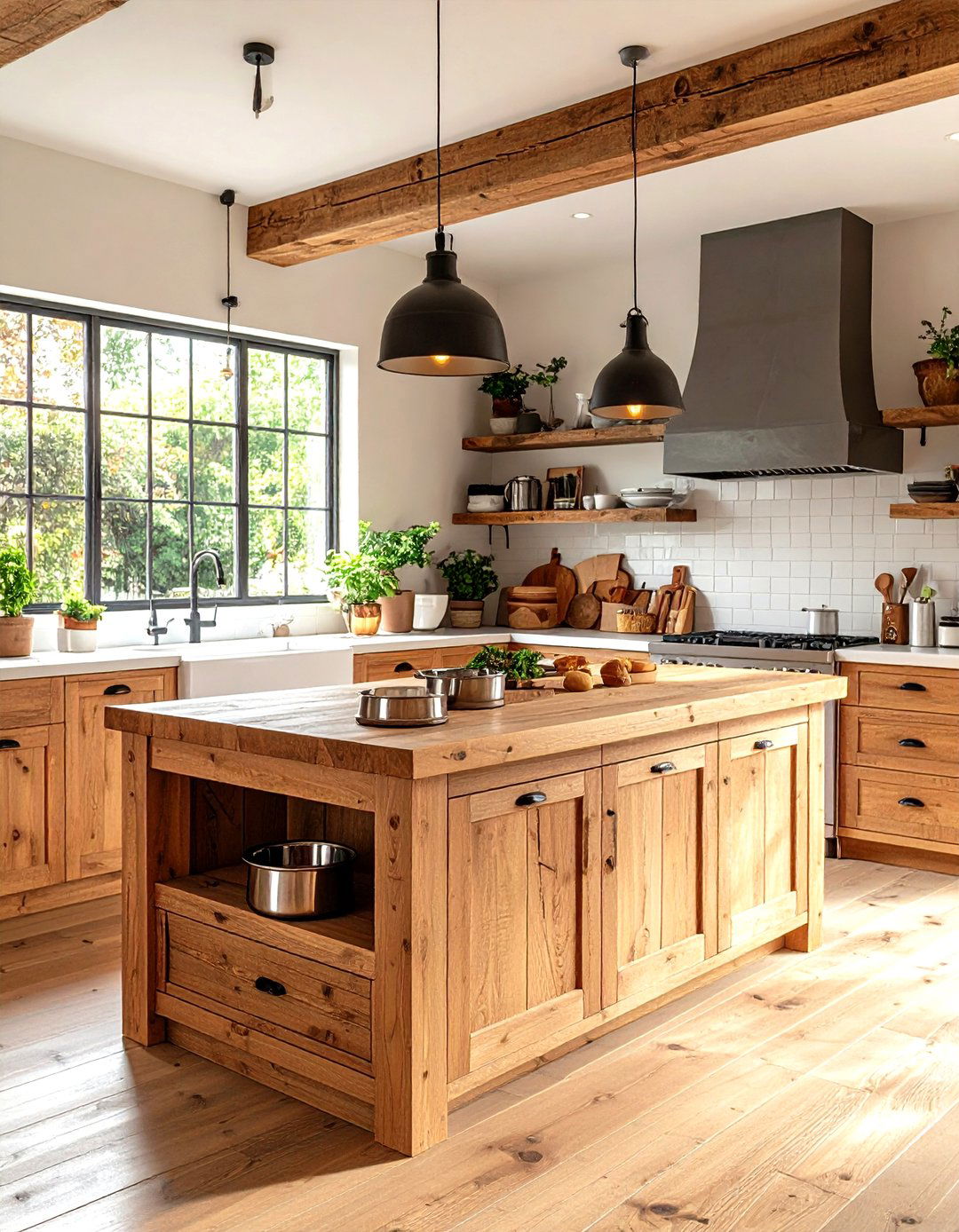 Farmhouse Kitchen Island with a Pet Feeding Station - 30 rustic farmhouse kitchen island ideas