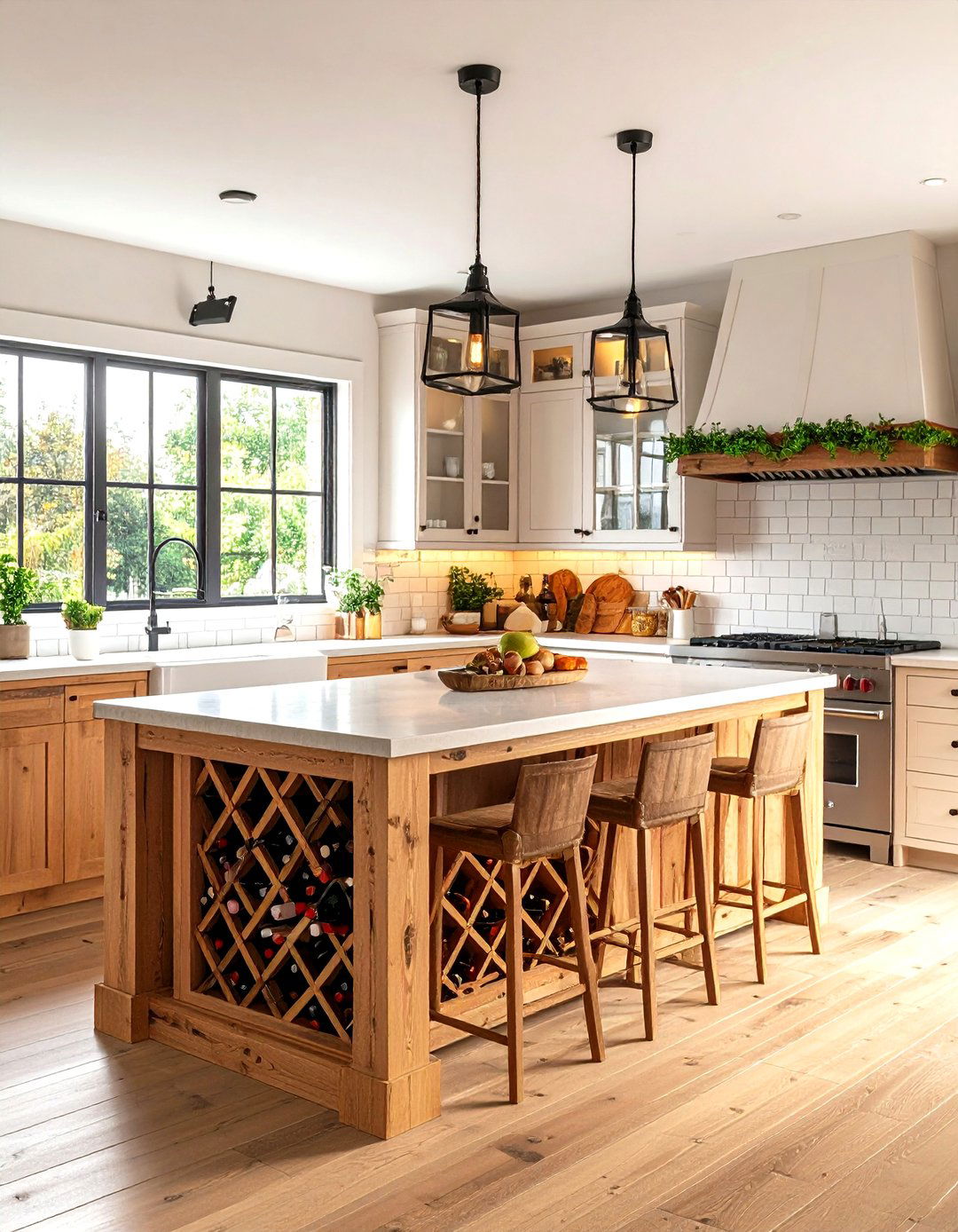 Farmhouse Kitchen Island with a Wine Rack - 30 rustic farmhouse kitchen island ideas