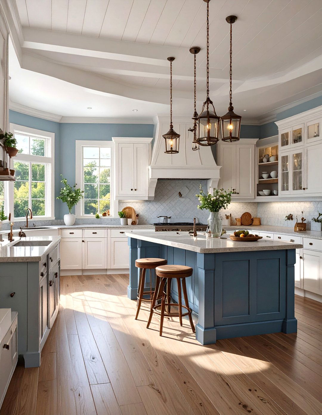Farmhouse Kitchen with Blue Accents - 30 blue kitchen ideas