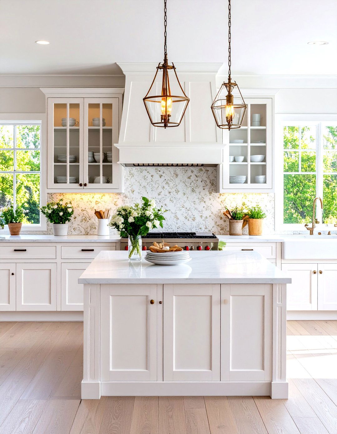 Farmhouse Kitchen with Glass Front Cabinets - 30 farmhouse kitchen design ideas