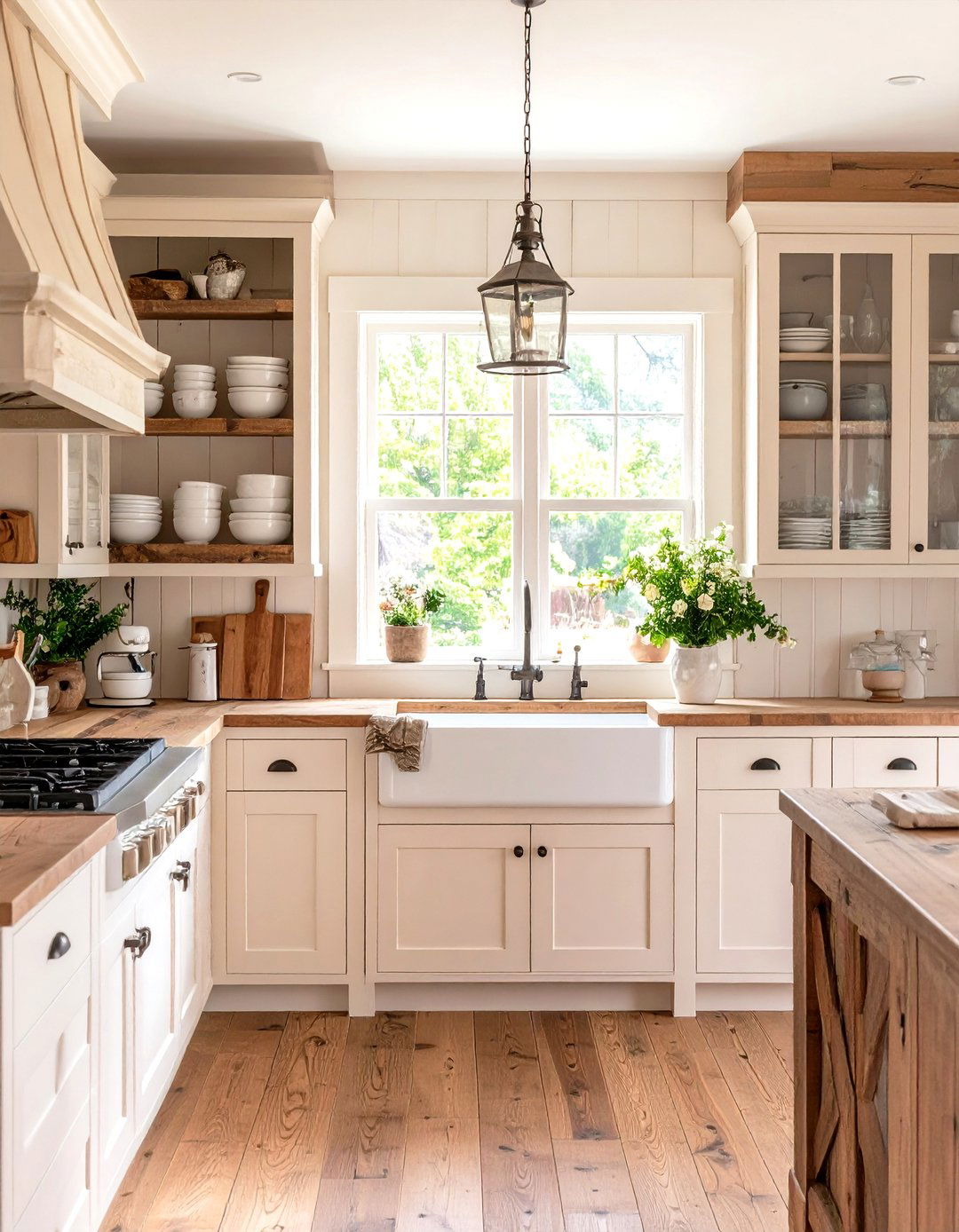 Farmhouse Kitchen with Open Shelving - 30 kitchen cabinet layout ideas