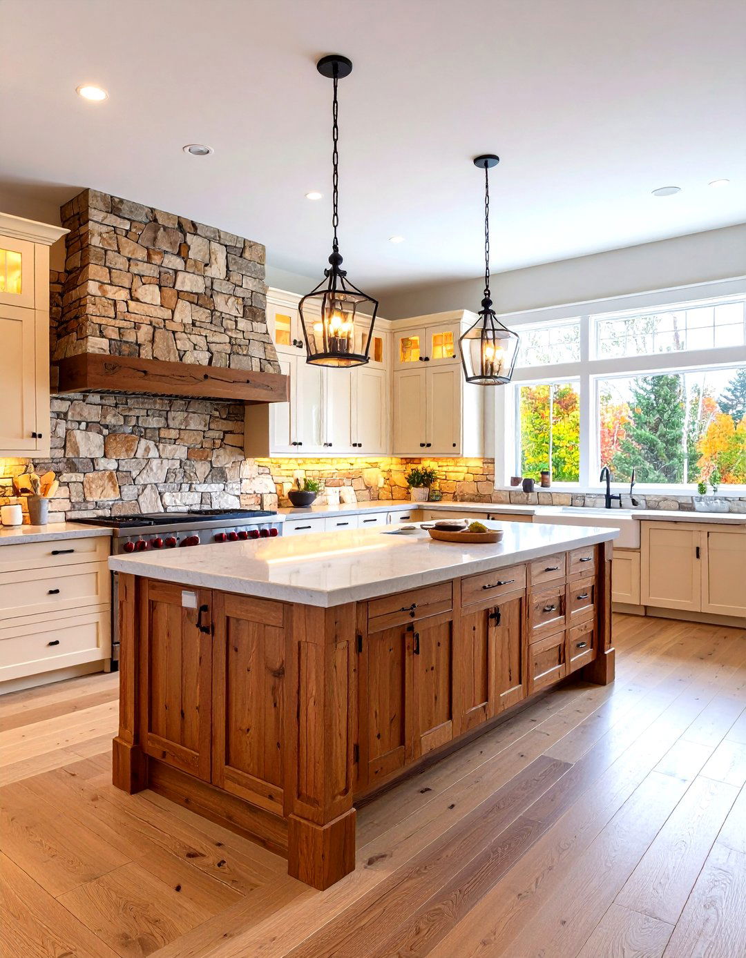 Farmhouse Kitchen with a Stone Accent Wall - 30 farmhouse kitchen design ideas