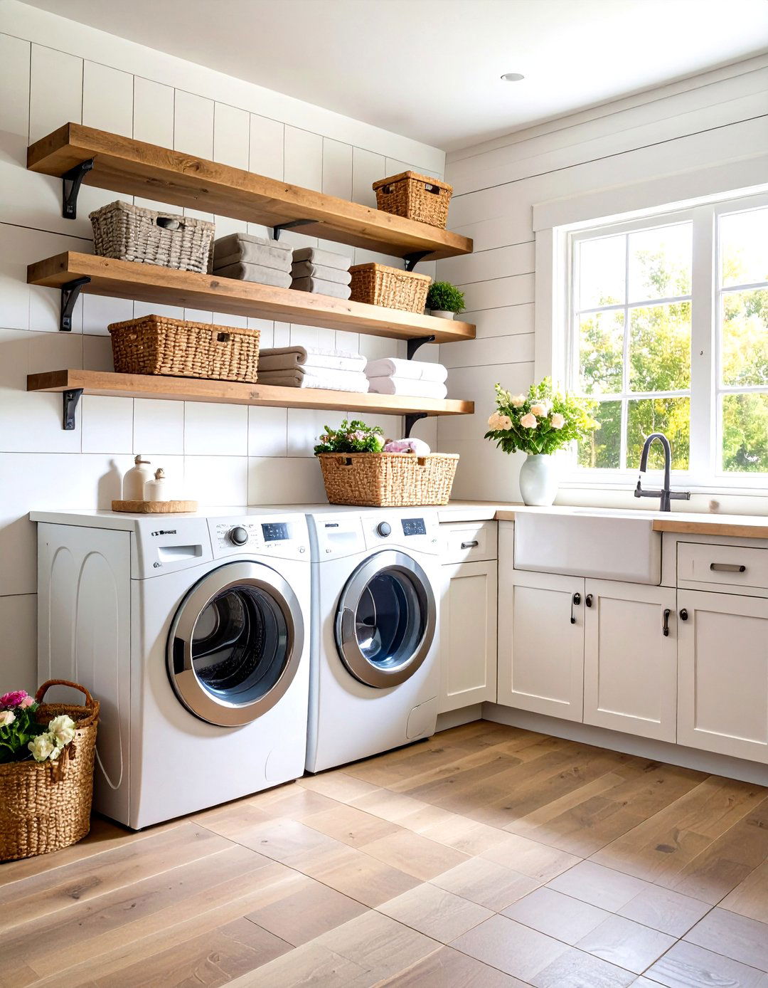 Farmhouse Laundry Room Nook - 30 laundry room stacked washer dryer ideas